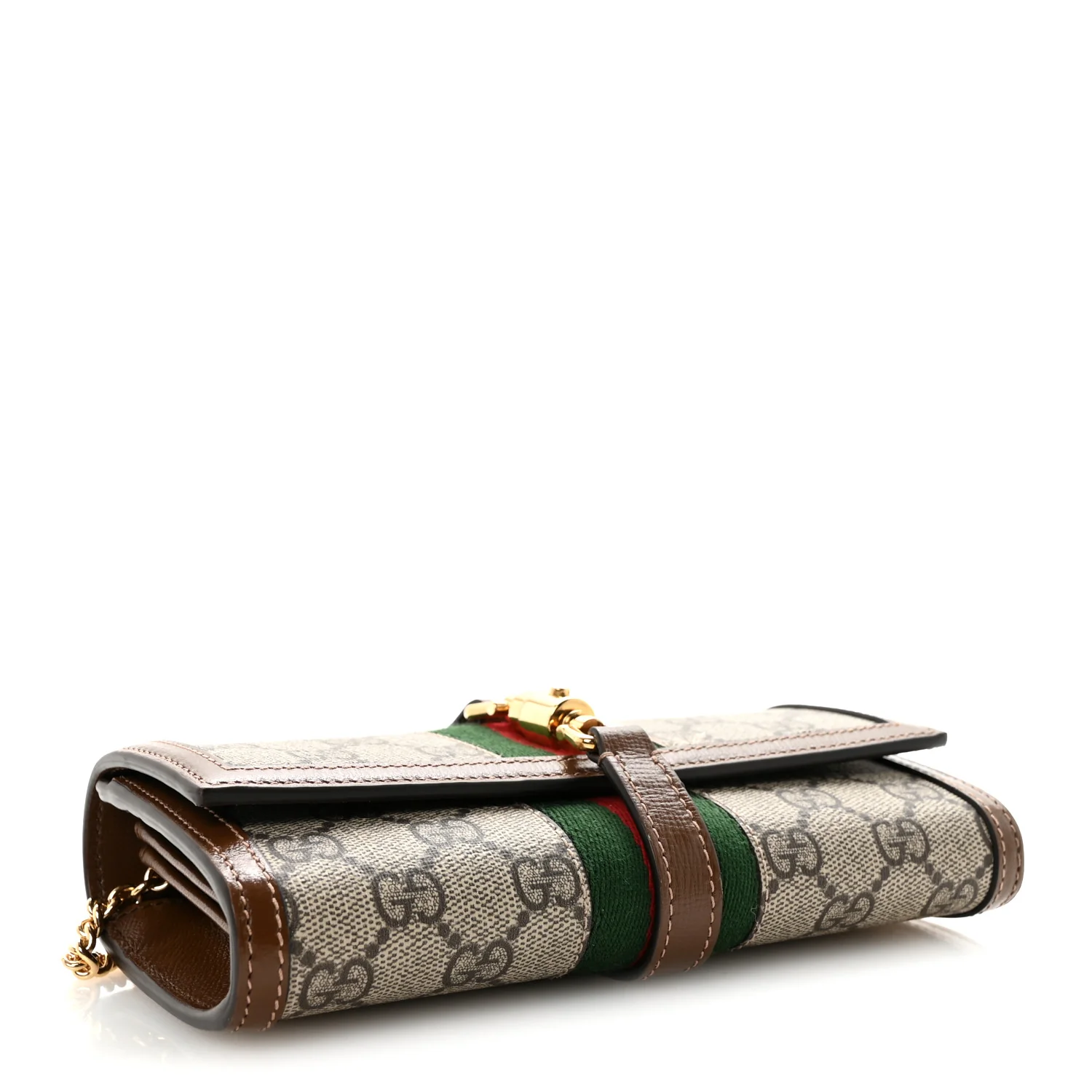 GG Supreme Monogram Azalea Calfskin Web Jackie 1961 Chain Wallet Beige Ebony Brown Sugar - Image 4