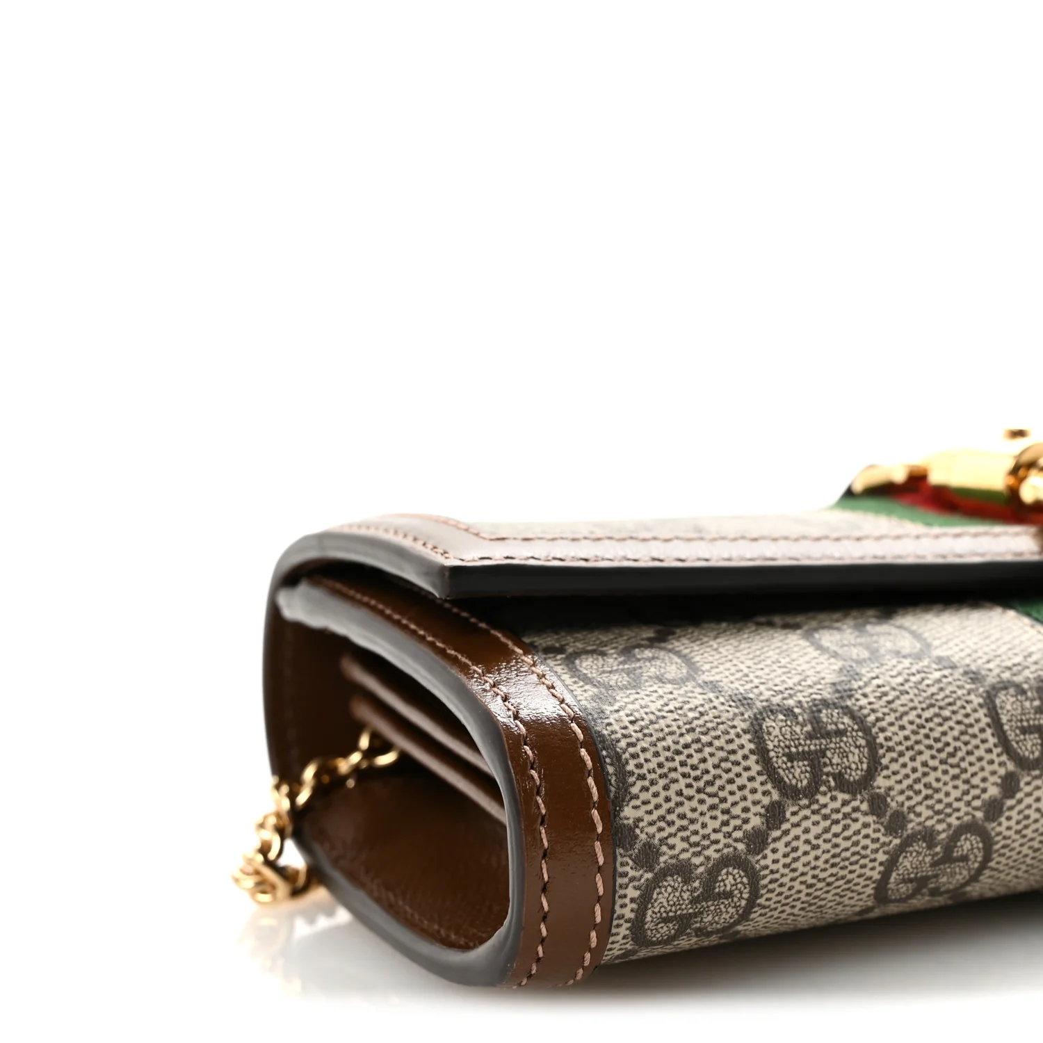 GG Supreme Monogram Azalea Calfskin Web Jackie 1961 Chain Wallet Beige Ebony Brown Sugar - Image 9