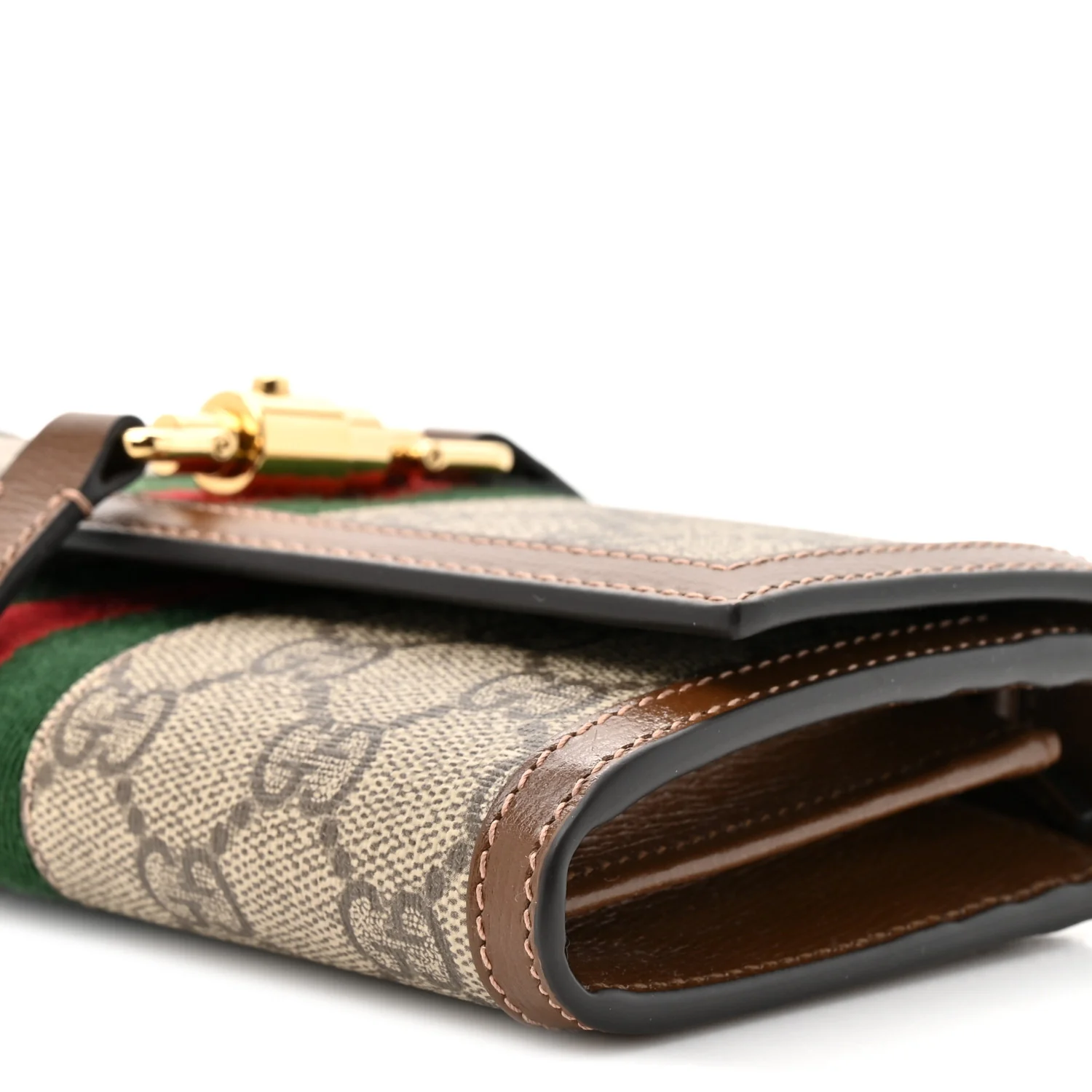 GG Supreme Monogram Azalea Calfskin Web Jackie 1961 Chain Wallet Beige Ebony Brown Sugar - Image 10