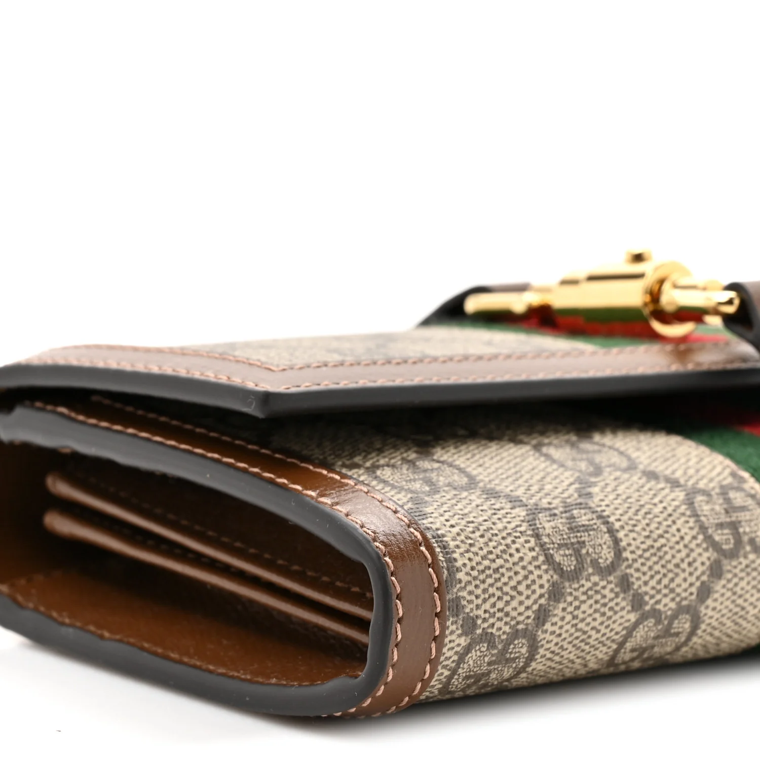 GG Supreme Monogram Azalea Calfskin Web Jackie 1961 Chain Wallet Beige Ebony Brown Sugar - Image 11