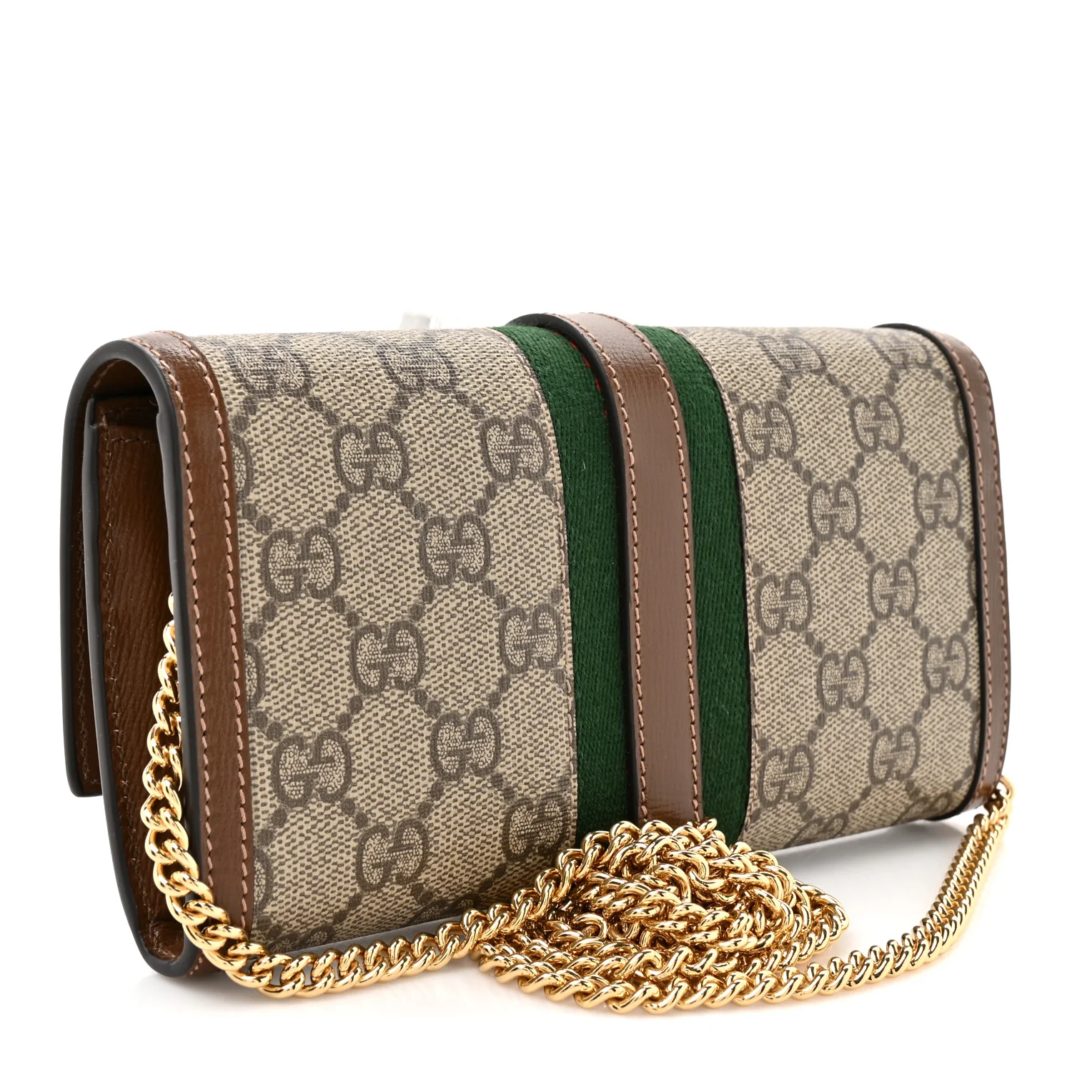 GG Supreme Monogram Azalea Calfskin Web Jackie 1961 Chain Wallet Beige Ebony Brown Sugar - Image 3