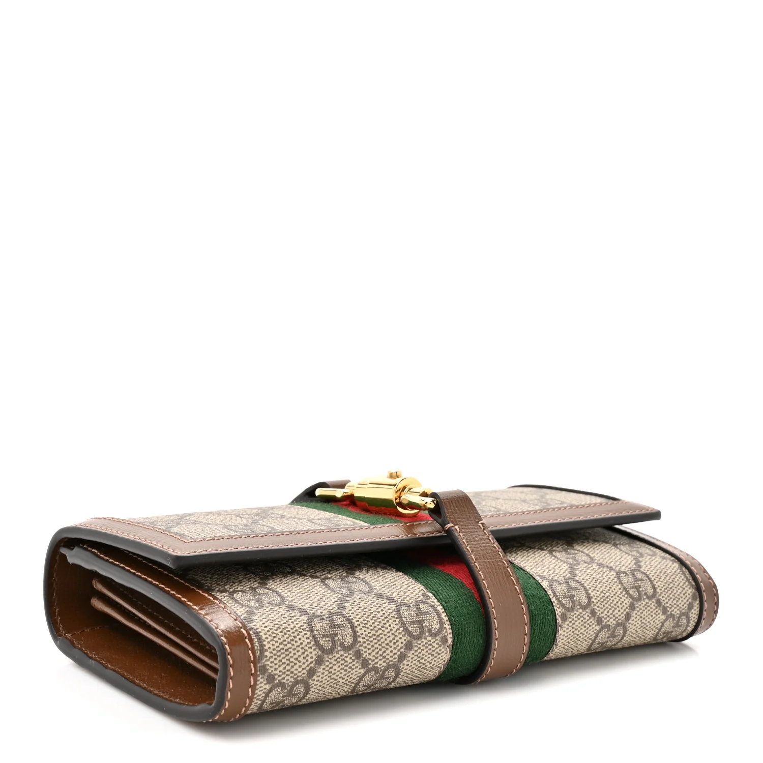 GG Supreme Monogram Azalea Calfskin Web Jackie 1961 Chain Wallet Beige Ebony Brown Sugar - Image 4
