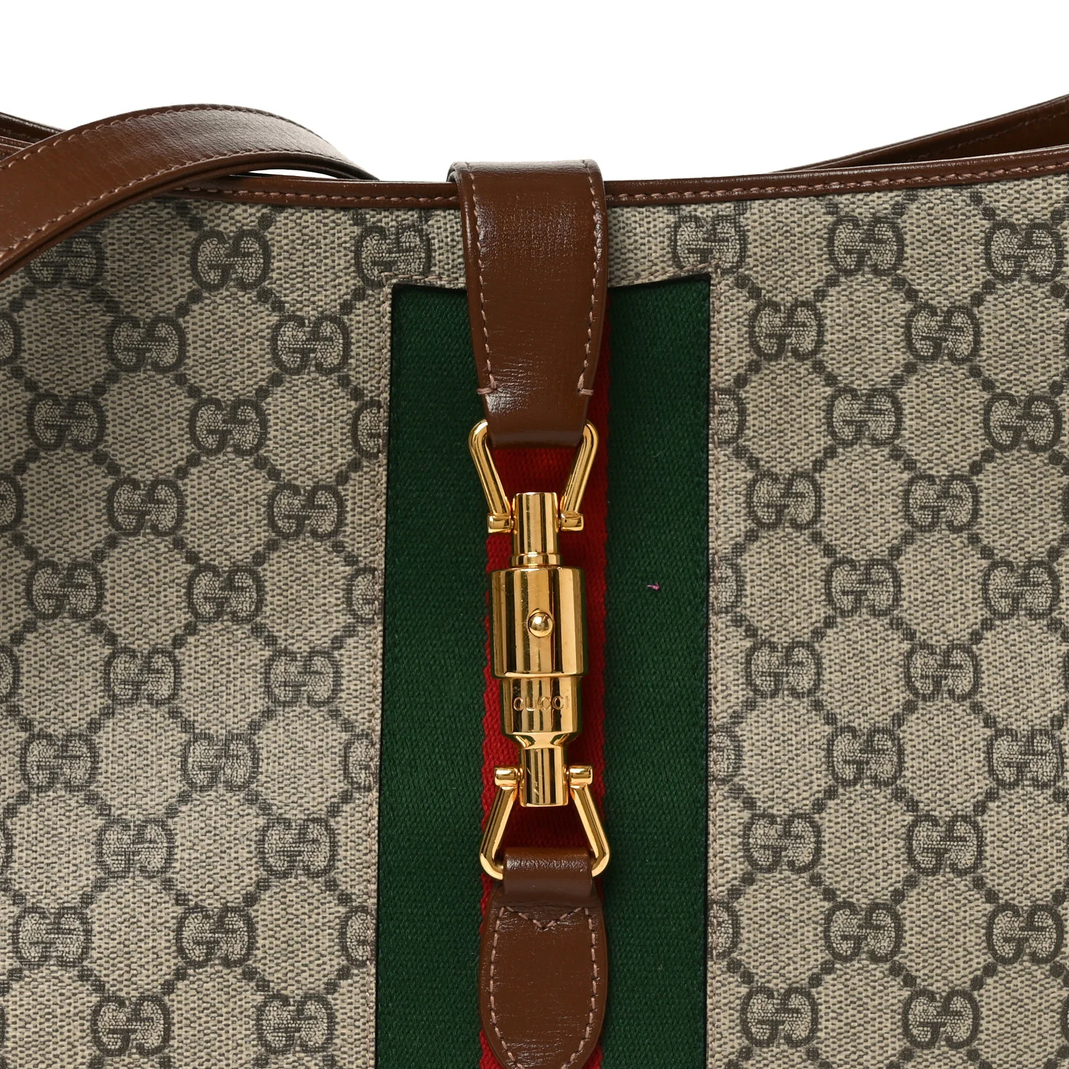 GG Supreme Monogram Azalea Calfskin Web Medium Jackie 1961 Hobo Beige Ebony Brown Sugar - Image 14