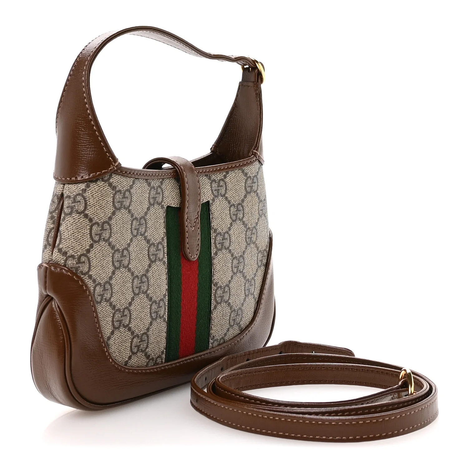GG Supreme Monogram Azalea Calfskin Web Mini Jackie 1961 Hobo Beige Ebony Brown Sugar - Image 3