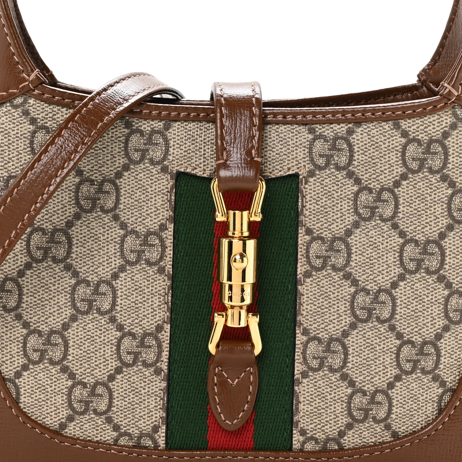 GG Supreme Monogram Azalea Calfskin Web Mini Jackie 1961 Hobo Beige Ebony Brown Sugar - Image 8