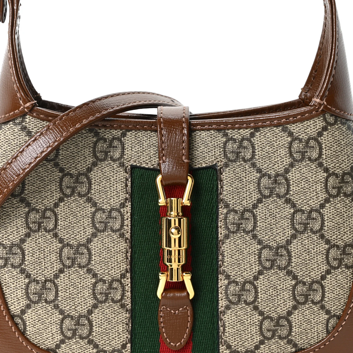 GG Supreme Monogram Azalea Calfskin Web Mini Jackie 1961 Hobo Beige Ebony Brown Sugar - Image 8
