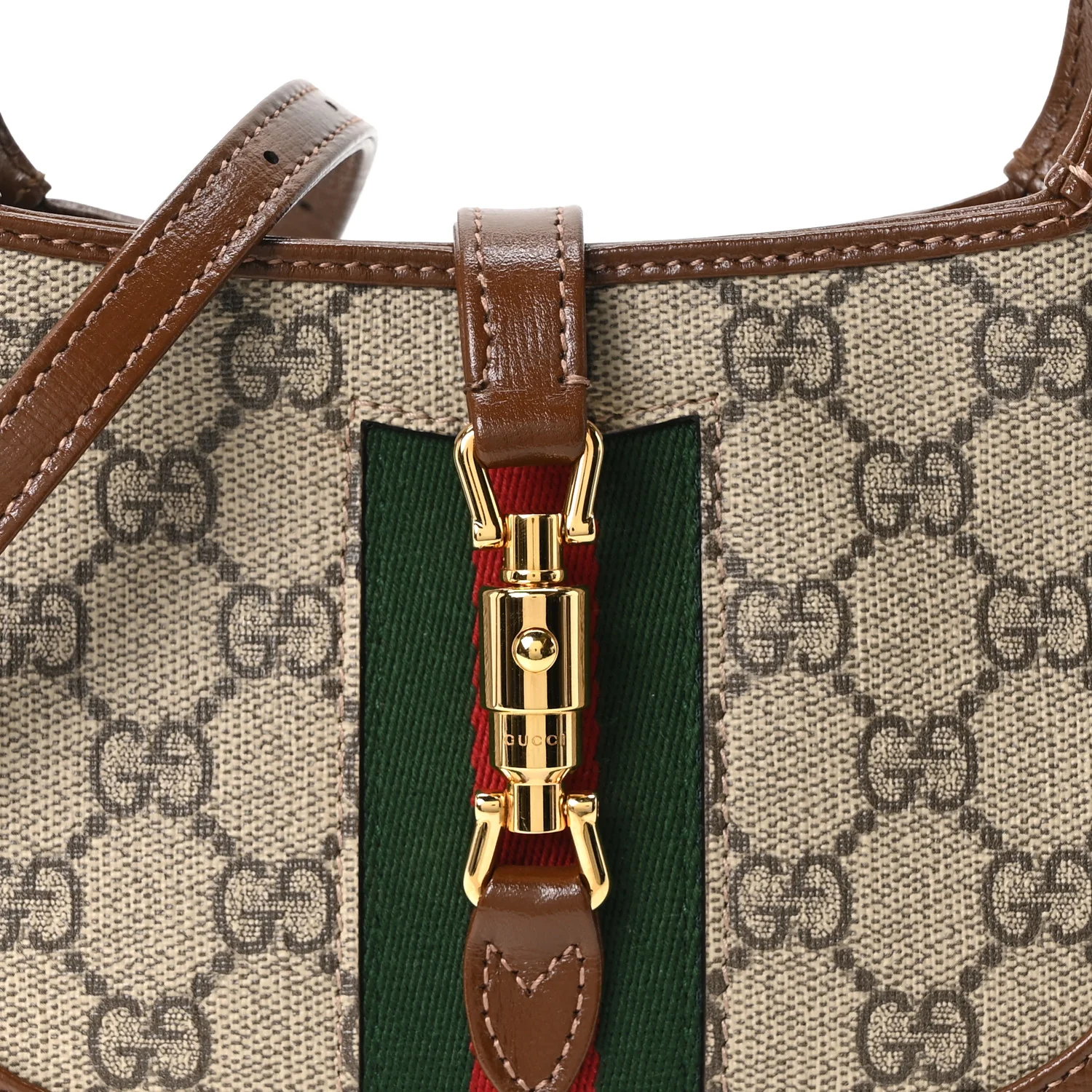 GG Supreme Monogram Azalea Calfskin Web Mini Jackie 1961 Hobo Beige Ebony Brown Sugar - Image 8