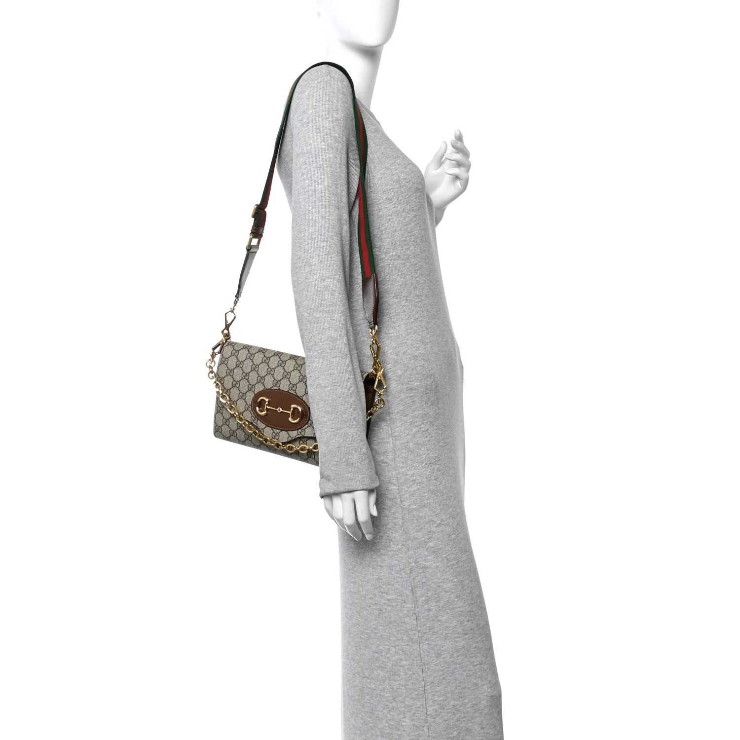 GG Supreme Monogram Azalea Calfskin Web Small Horsebit 1955 Crossbody Bag Beige Ebony Brown Sugar - Image 2
