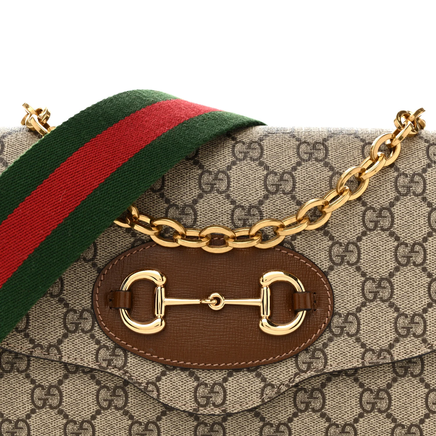 GG Supreme Monogram Azalea Calfskin Web Small Horsebit 1955 Crossbody Bag Beige Ebony Brown Sugar - Image 8