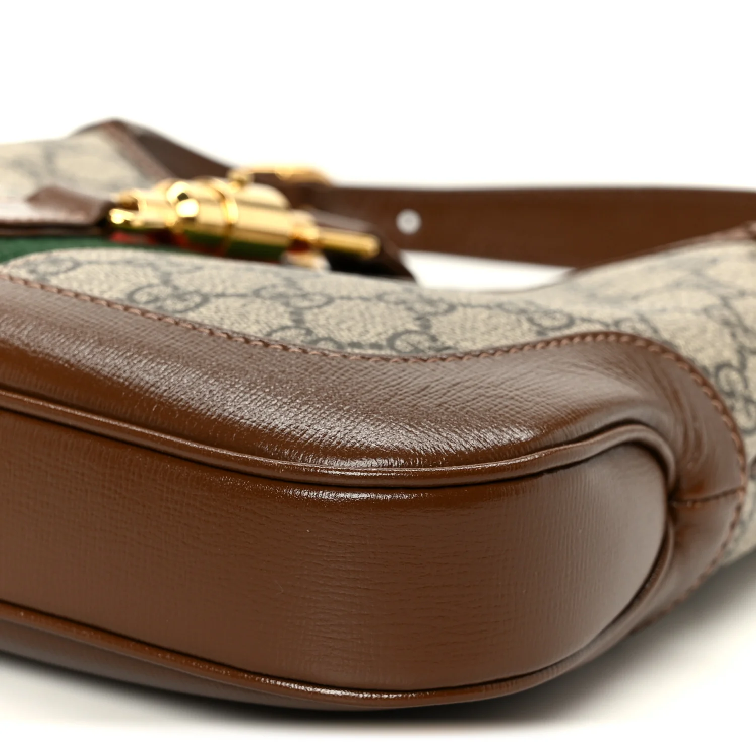 GG Supreme Monogram Azalea Calfskin Web Small Jackie 1961 Hobo Beige Ebony Brown Sugar - Image 11