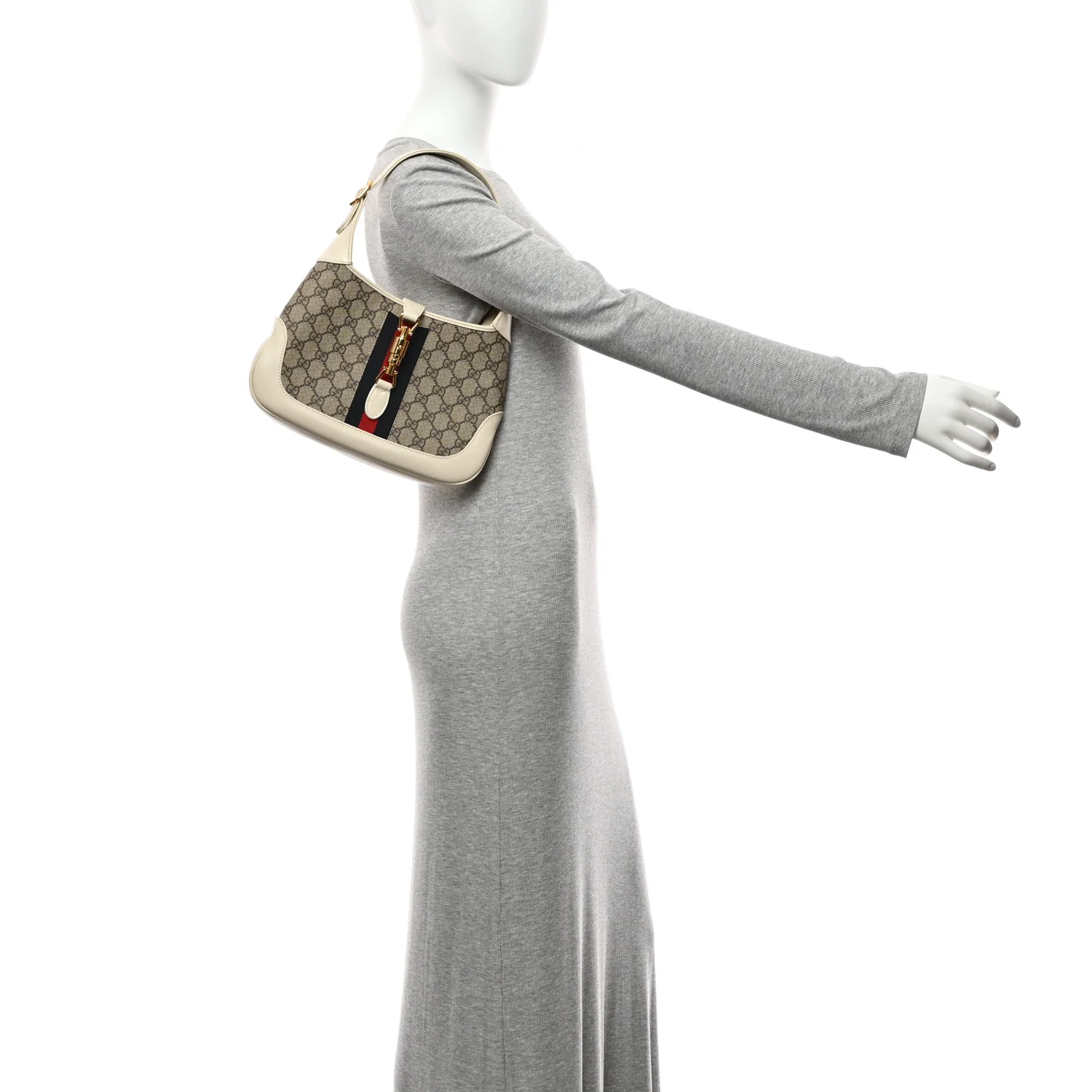 GG Supreme Monogram Azalea Calfskin Web Small Jackie 1961 Hobo Beige Ebony Mystic White - Image 2