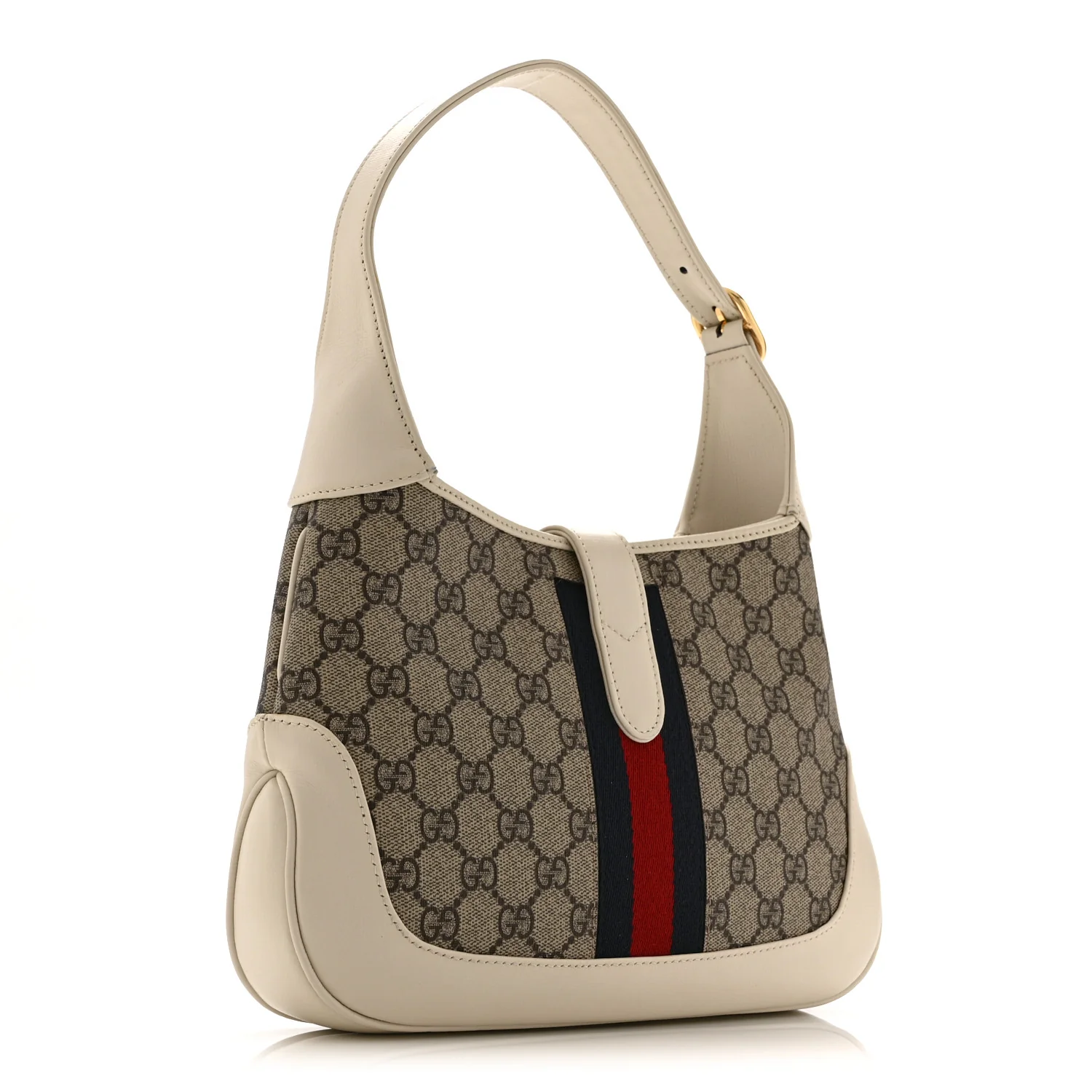 GG Supreme Monogram Azalea Calfskin Web Small Jackie 1961 Hobo Beige Ebony Mystic White - Image 3