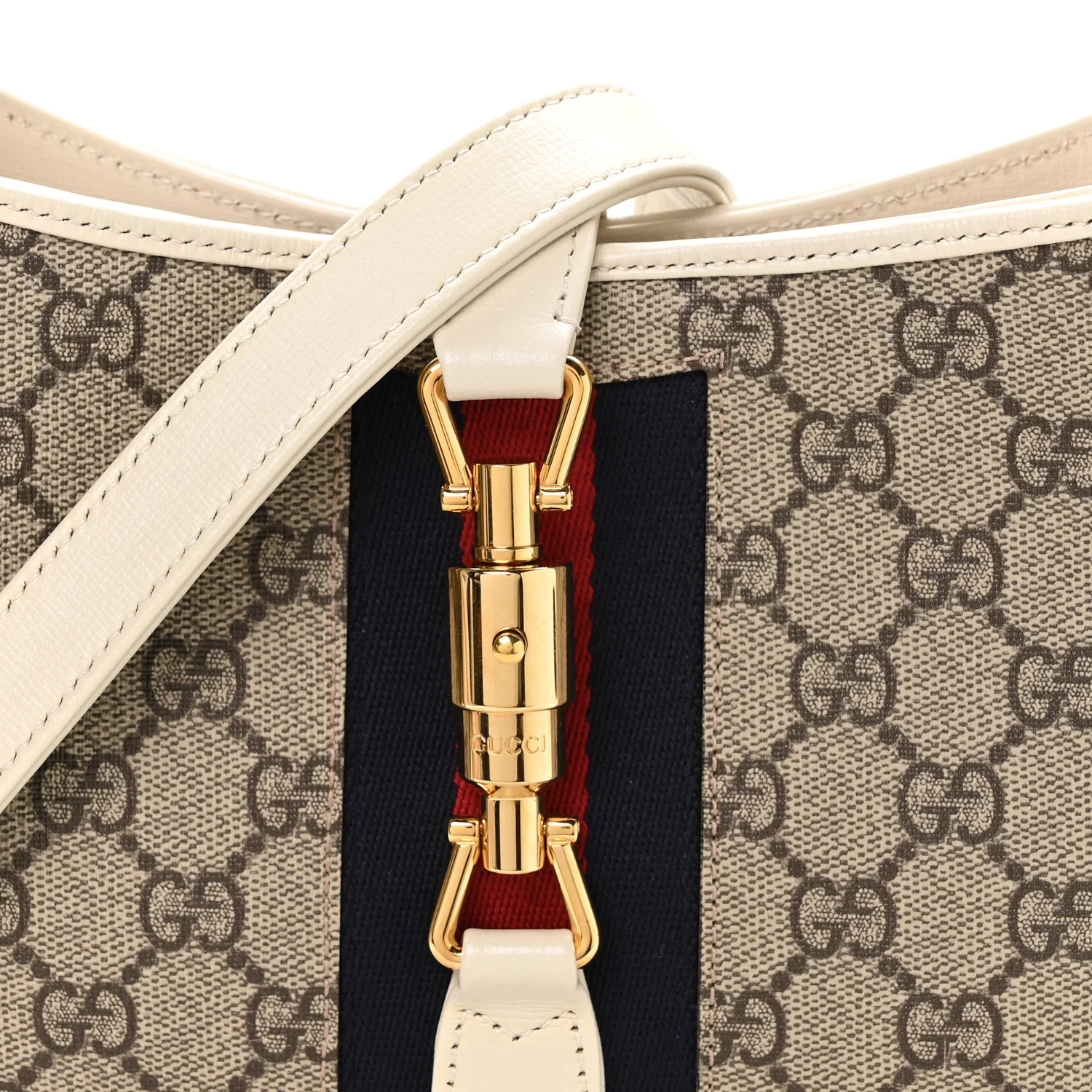 GG Supreme Monogram Azalea Calfskin Web Small Jackie 1961 Hobo Beige Ebony Mystic White - Image 8