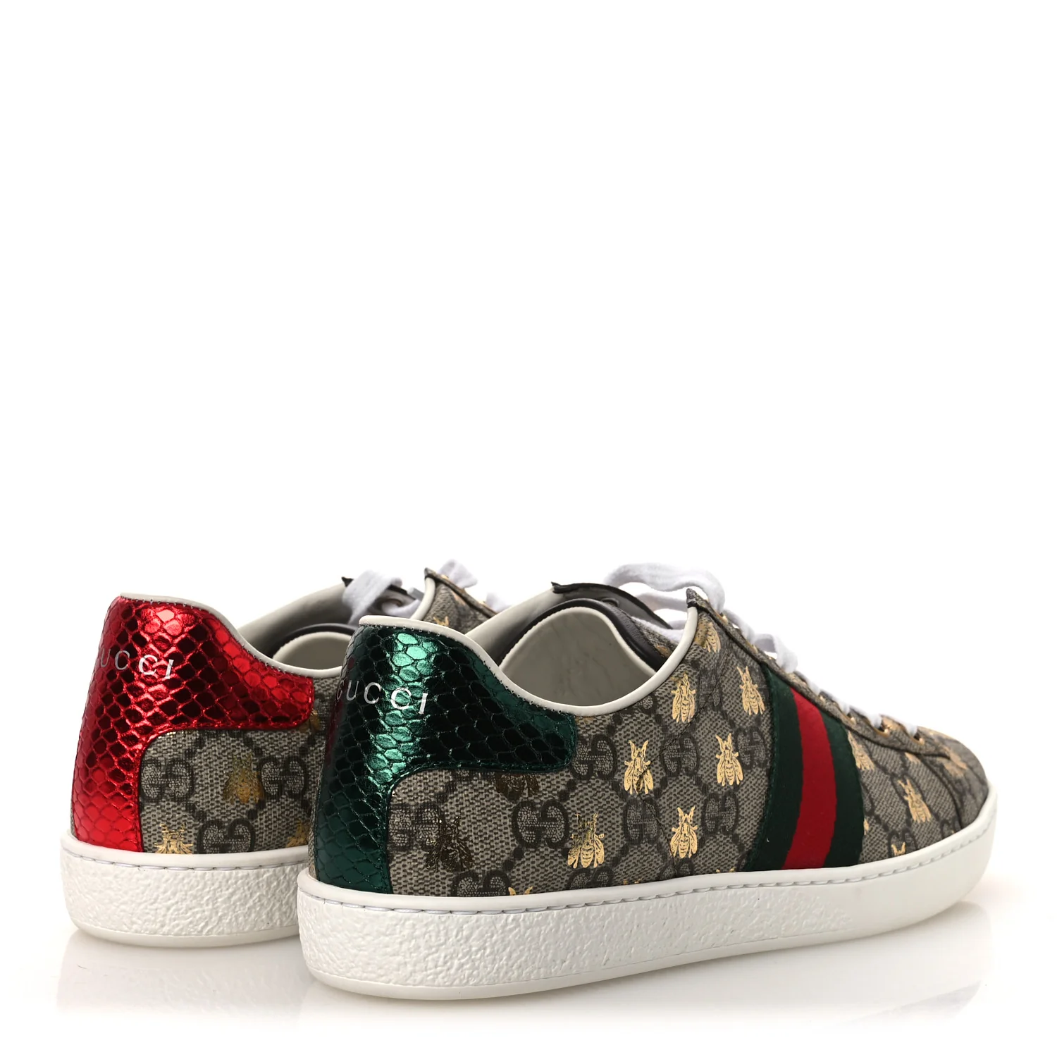 GG Supreme Monogram Bees Ayers Web Womens Ace Sneakers 37.5 Beige Oro Green Red - Image 5