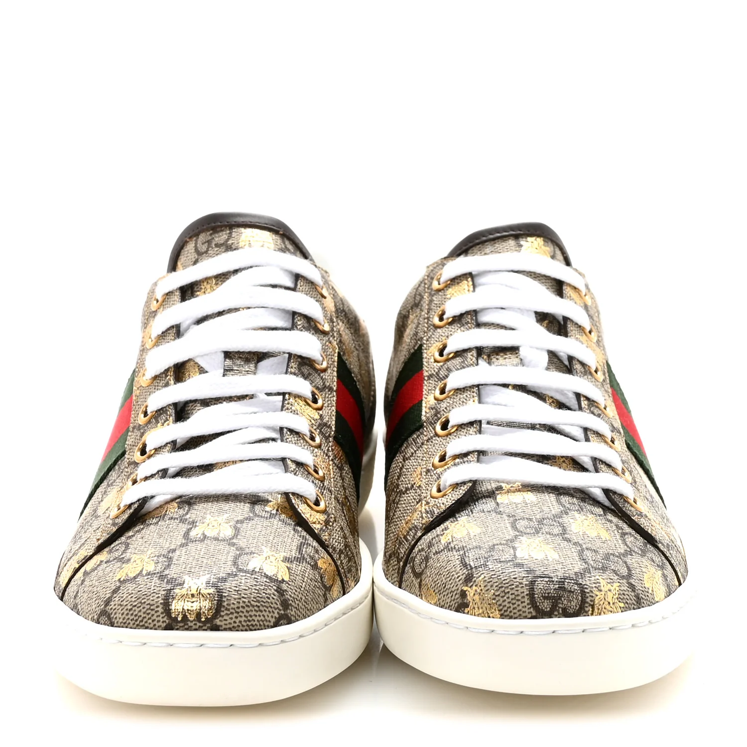 GG Supreme Monogram Bees Ayers Web Womens Ace Sneakers 38.5 Beige Oro Green Red - Image 3