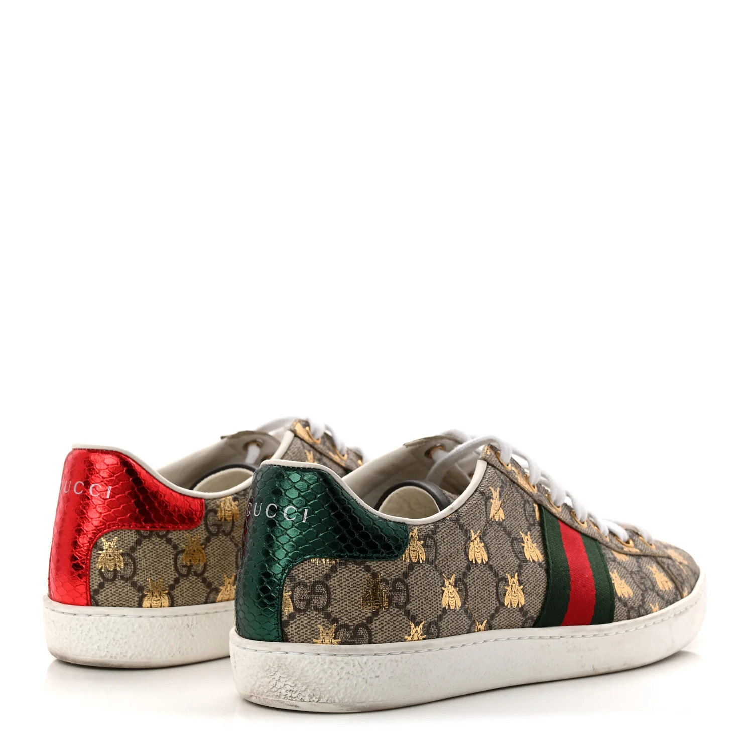 GG Supreme Monogram Bees Ayers Web Womens Ace Sneakers 39 Beige Oro Green Red - Image 5