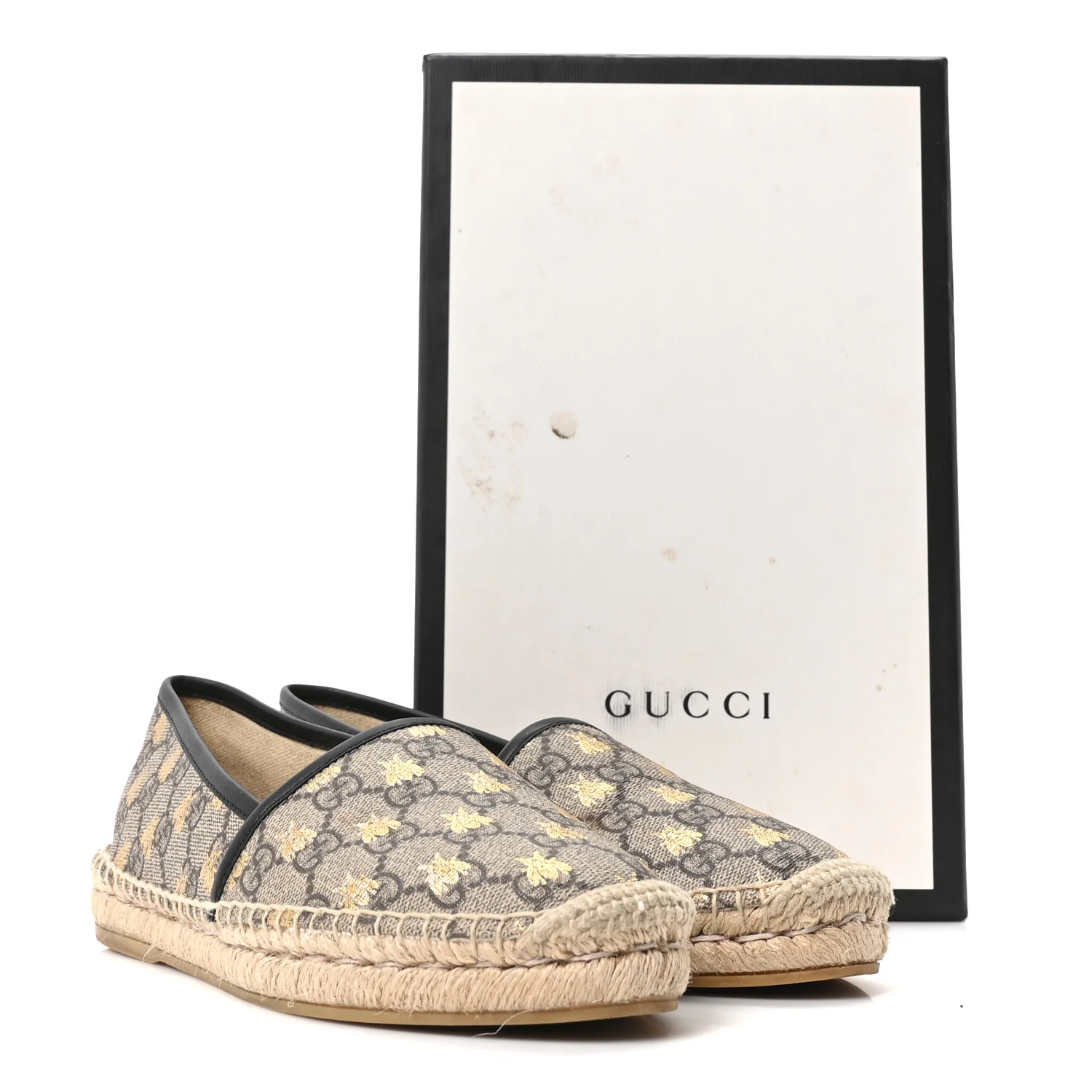 GG Supreme Monogram Bees Espadrille Flats 38 Beige Ebony Oro Black - Image 10