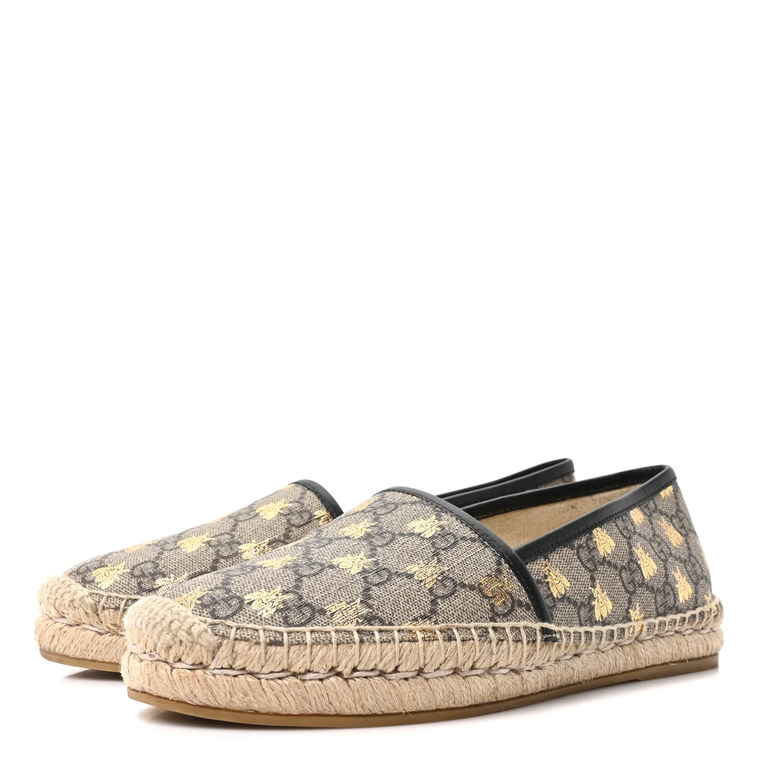 GG Supreme Monogram Bees Espadrille Flats 38 Beige Ebony Oro Black - Image 4