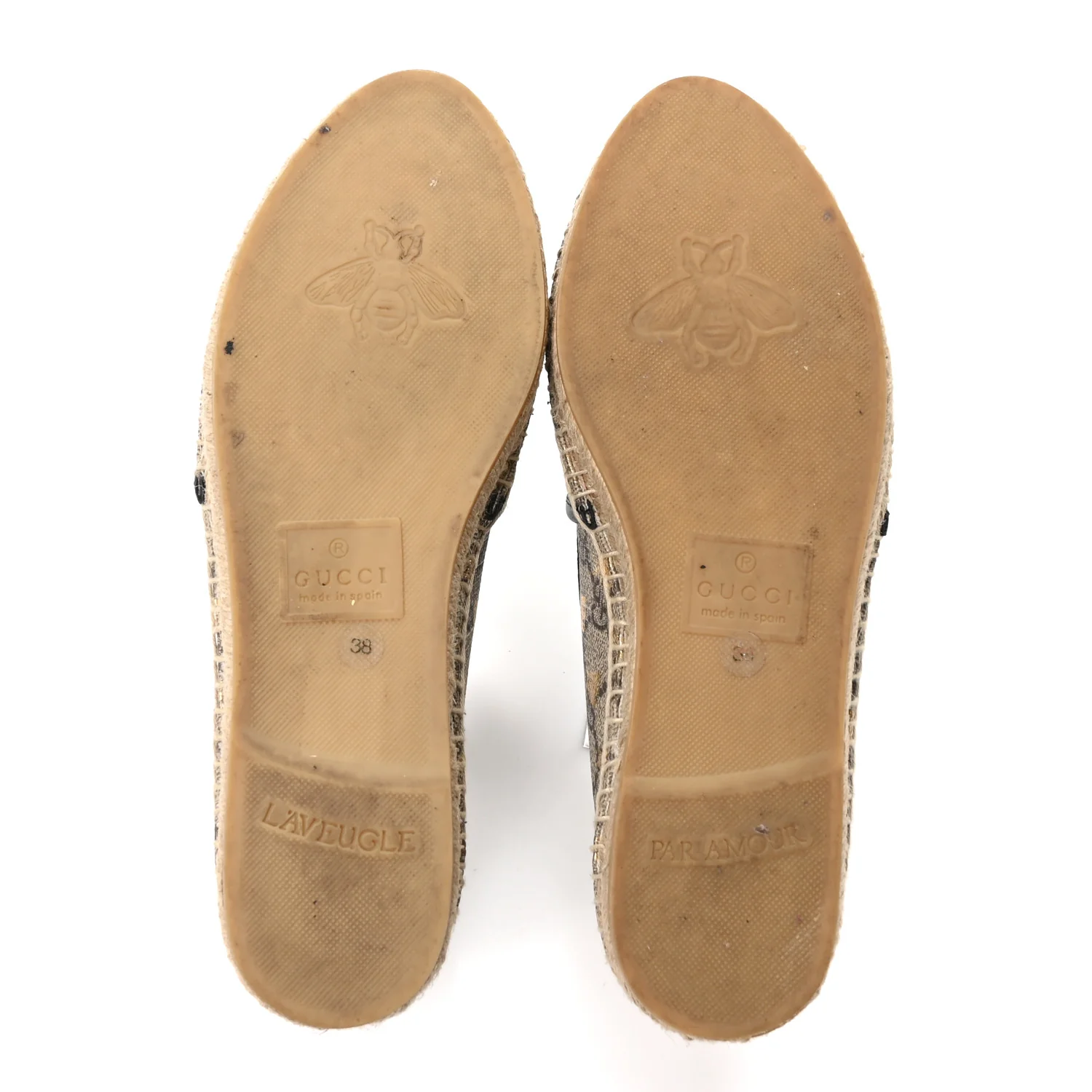 GG Supreme Monogram Bees Espadrille Flats 38 Beige Ebony Oro Black - Image 6