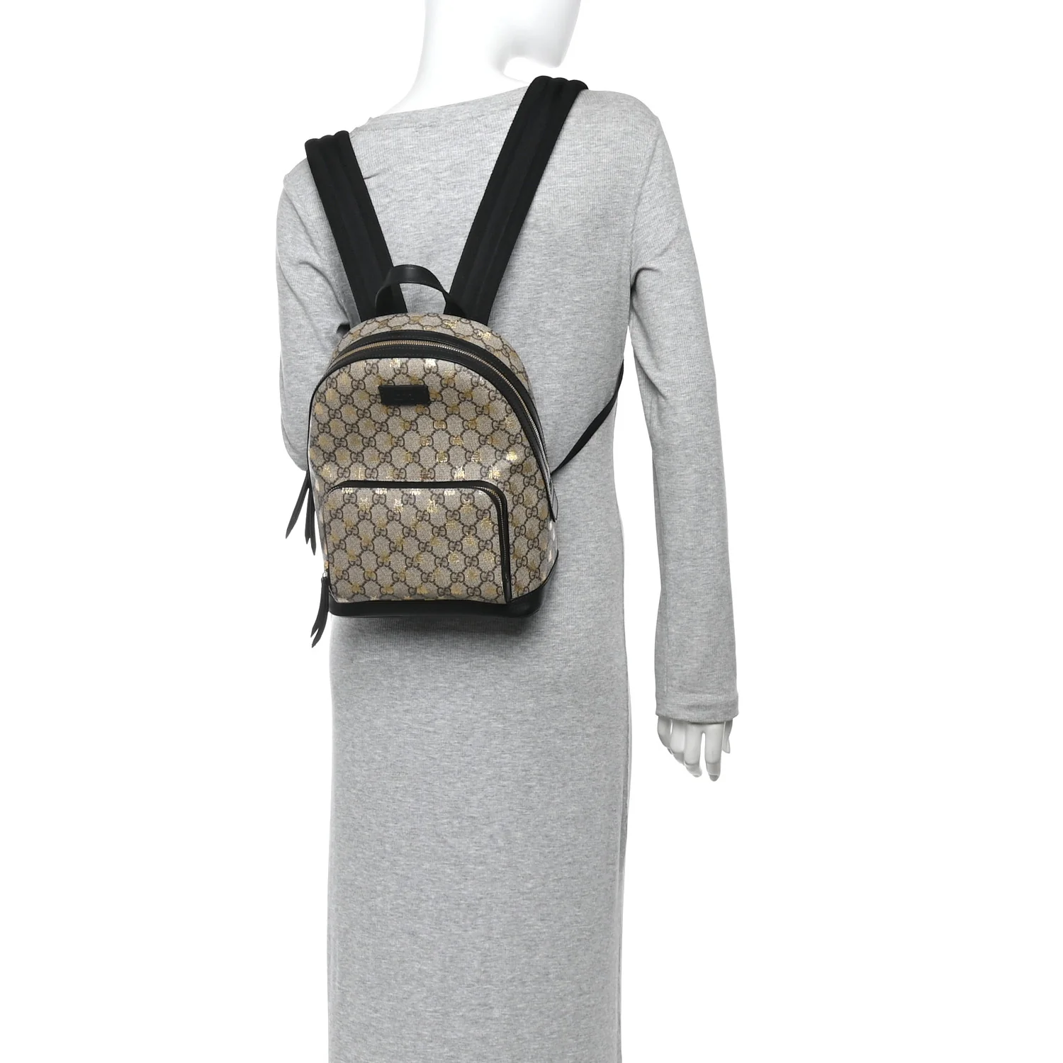 GG Supreme Monogram Bees Print Small Day Backpack Beige Oro Black - Image 2