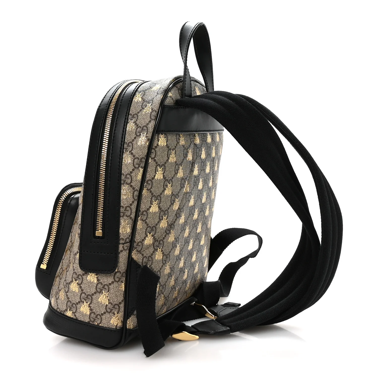 GG Supreme Monogram Bees Print Small Day Backpack Beige Oro Black - Image 3