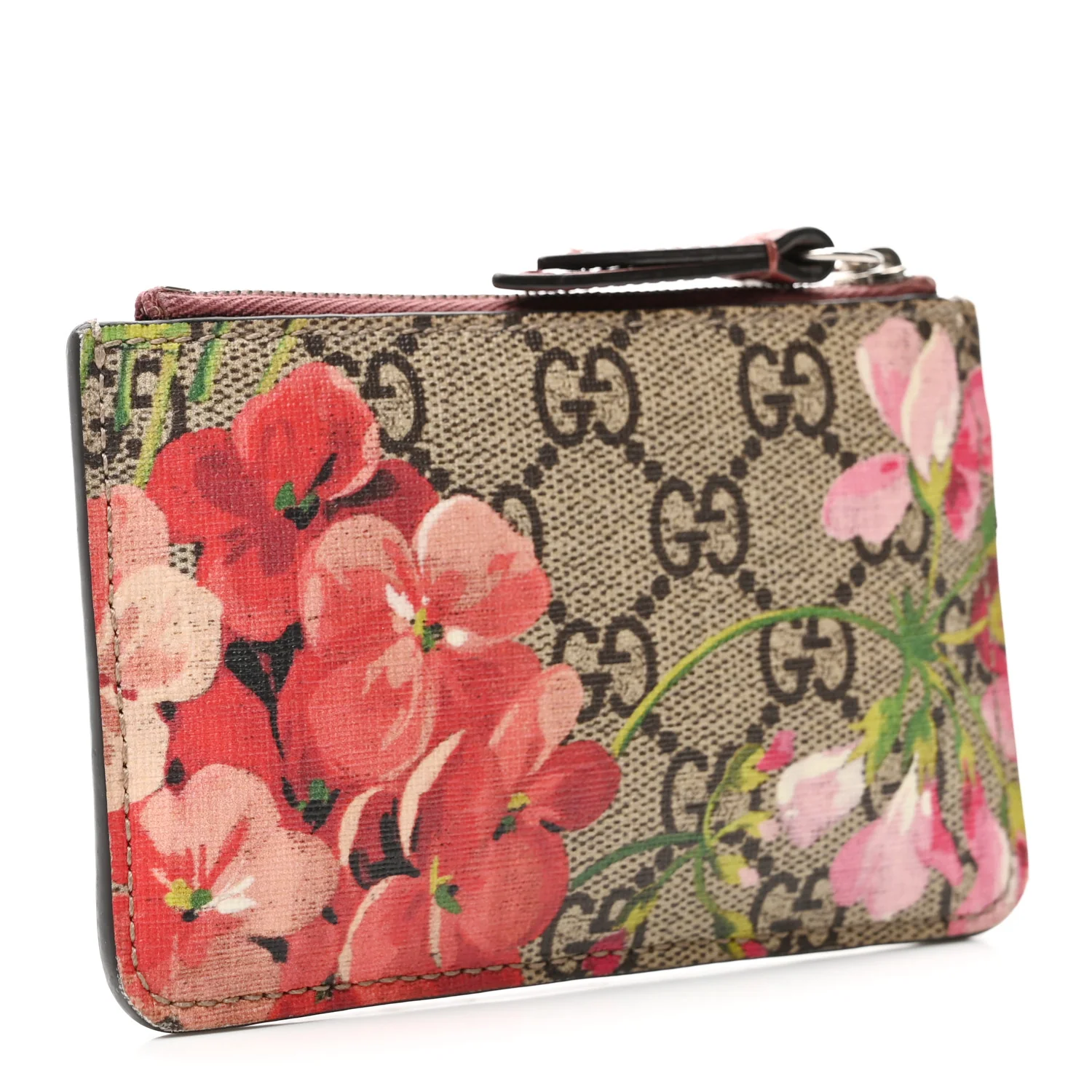 GG Supreme Monogram Blooms Key Ring Coin Case Beige Multicolor Dry Rose - Image 3
