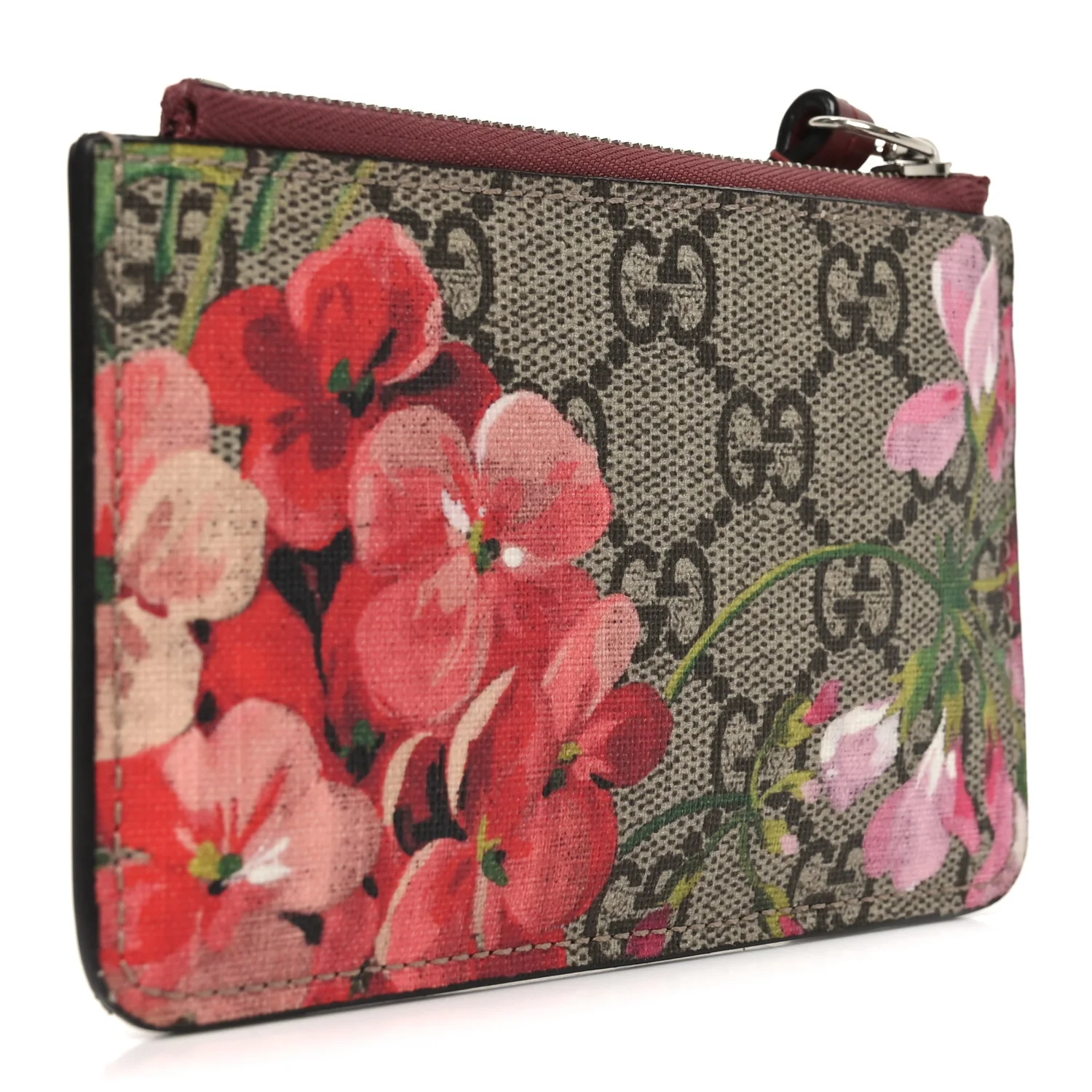 GG Supreme Monogram Blooms Key Ring Coin Case Beige Multicolor Dry Rose - Image 3