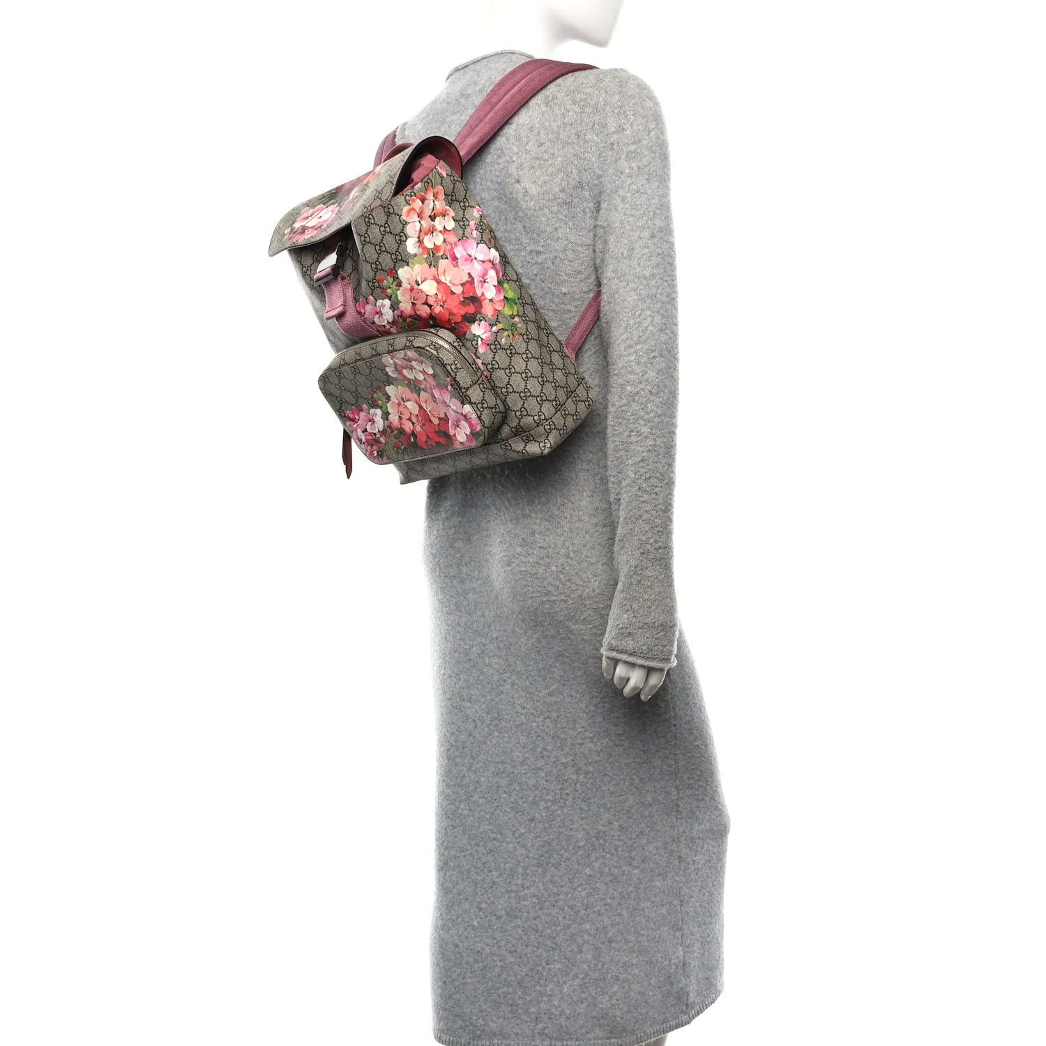 GG Supreme Monogram Blooms Medium Single Buckle Backpack Beige Multicolor Dry Rose - Image 2