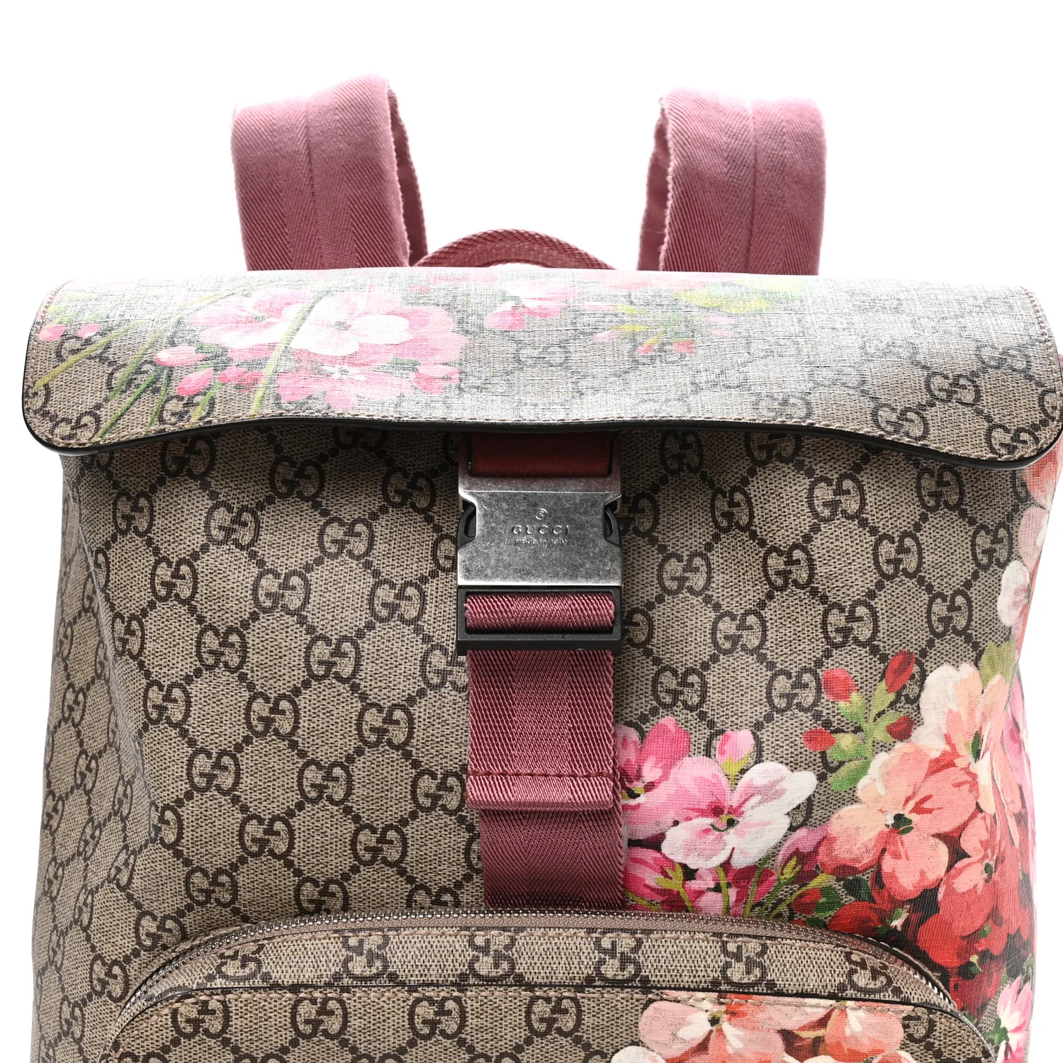 GG Supreme Monogram Blooms Medium Single Buckle Backpack Beige Multicolor Dry Rose - Image 8