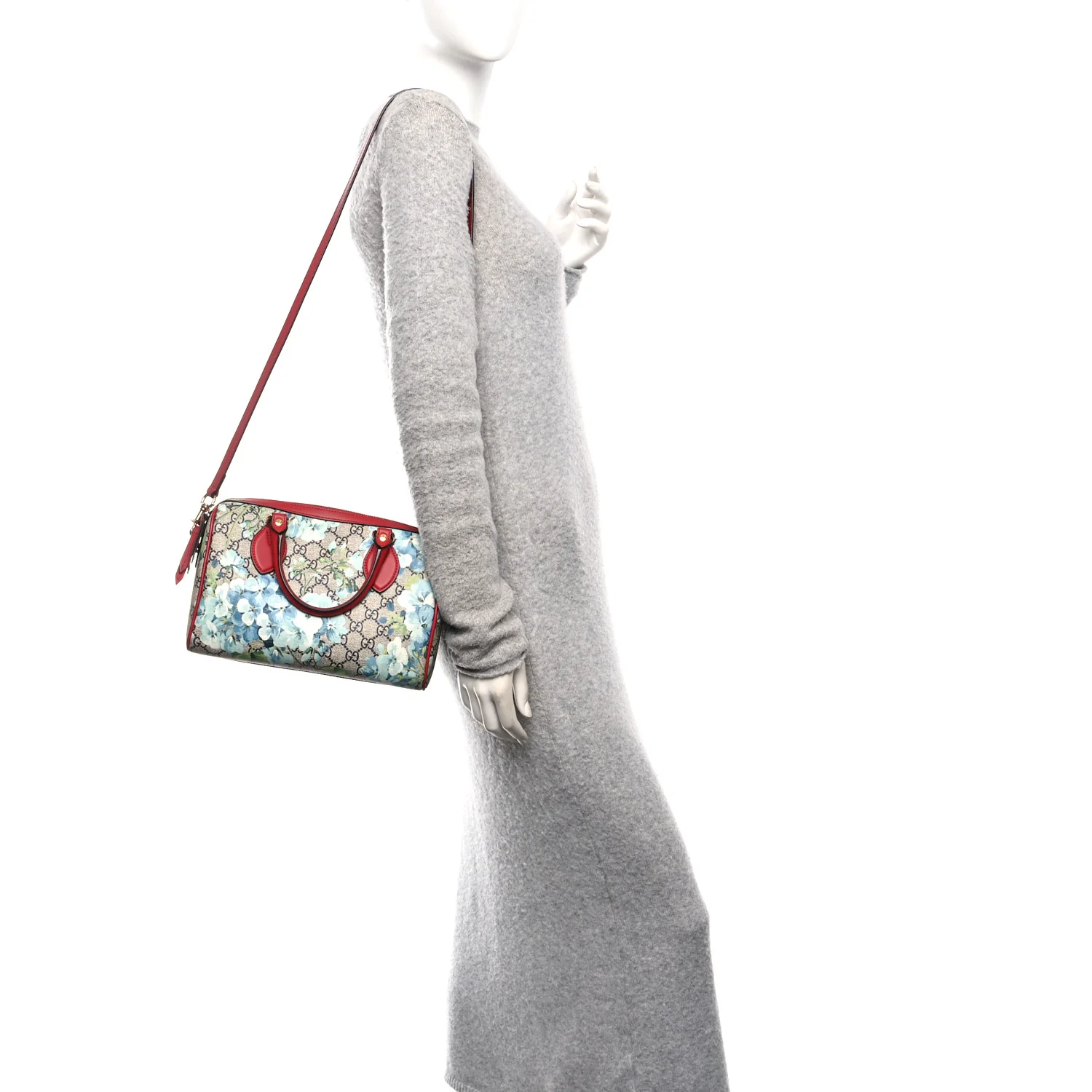 GG Supreme Monogram Blooms Small Boston Beige Blue Navy Hibiscus Red - Image 2