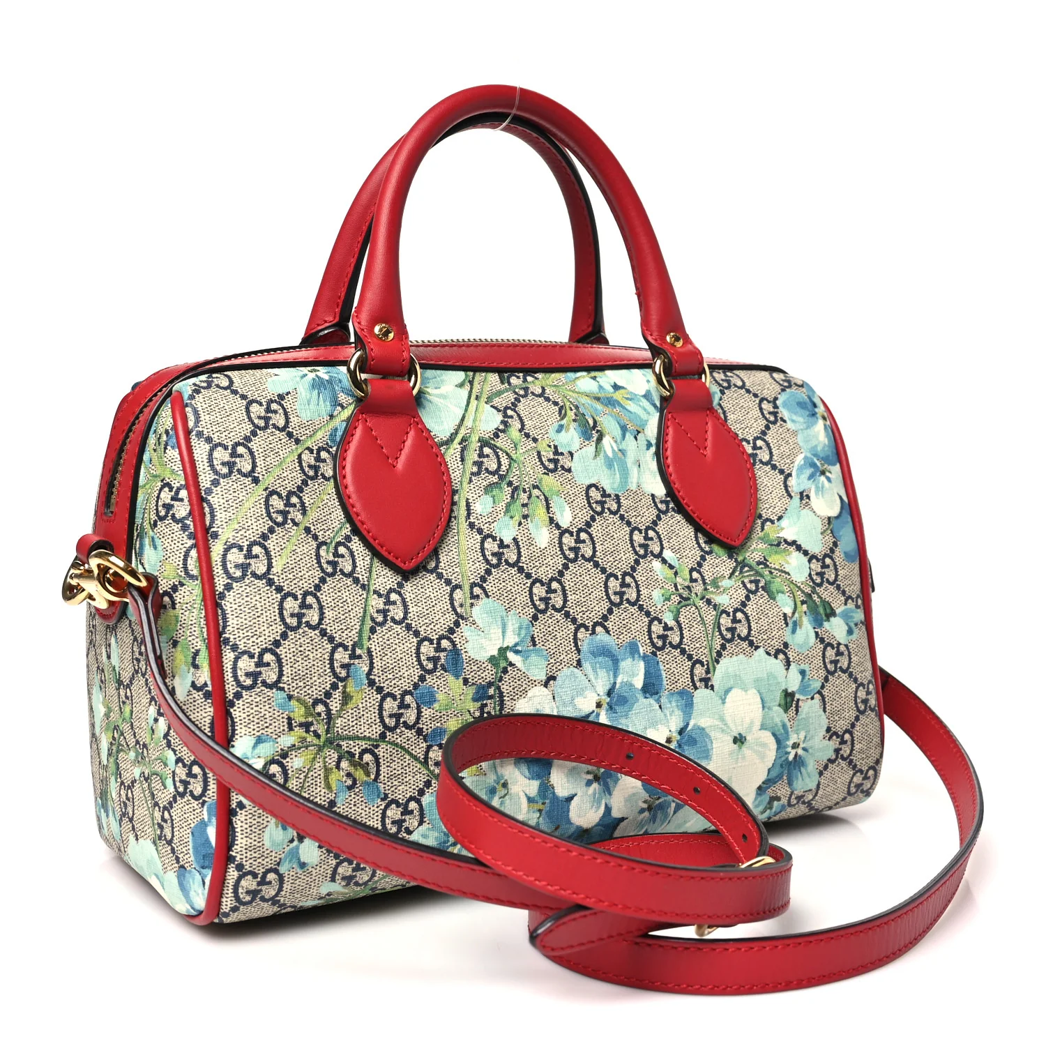 GG Supreme Monogram Blooms Small Boston Beige Blue Navy Hibiscus Red - Image 3