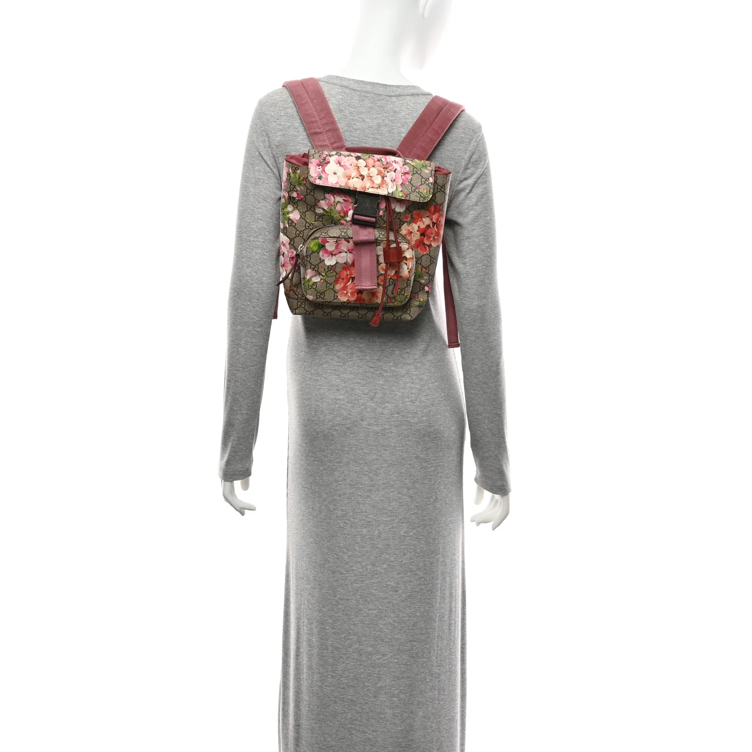 GG Supreme Monogram Blooms Small Single Buckle Backpack Beige Multicolor Dry Rose - Image 2