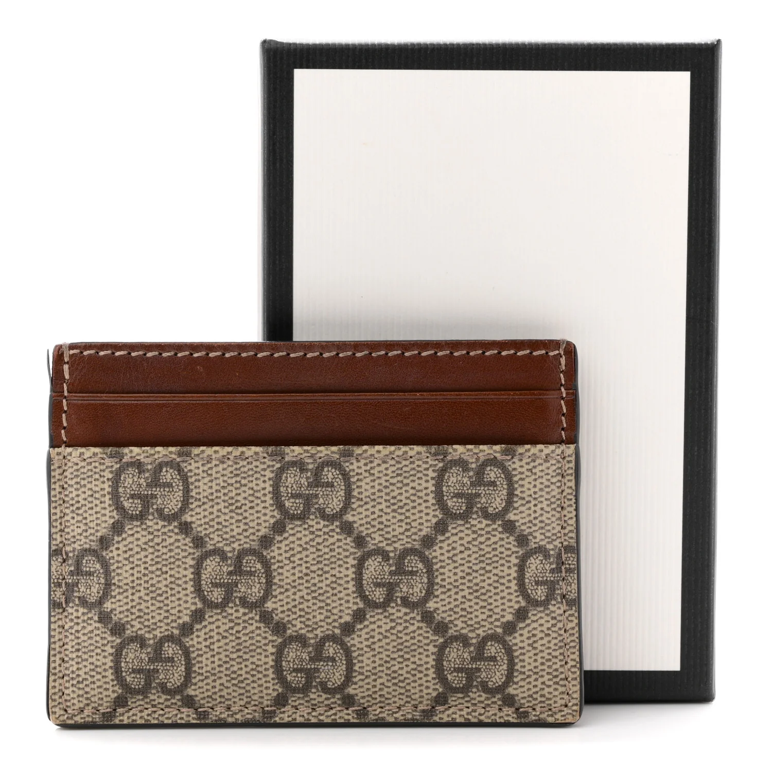 GG Supreme Monogram Calfskin Card Holder Beige Ebony Cuir - Image 10