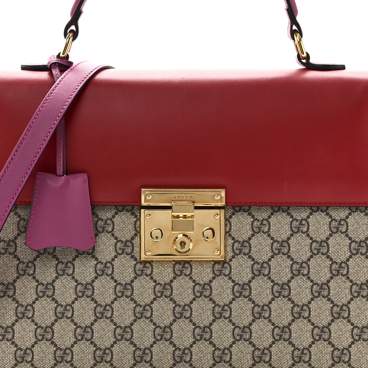 GG Supreme Monogram Calfskin Medium Padlock Top Handle Bag Beige Hibiscus Red New Rosette - Image 8