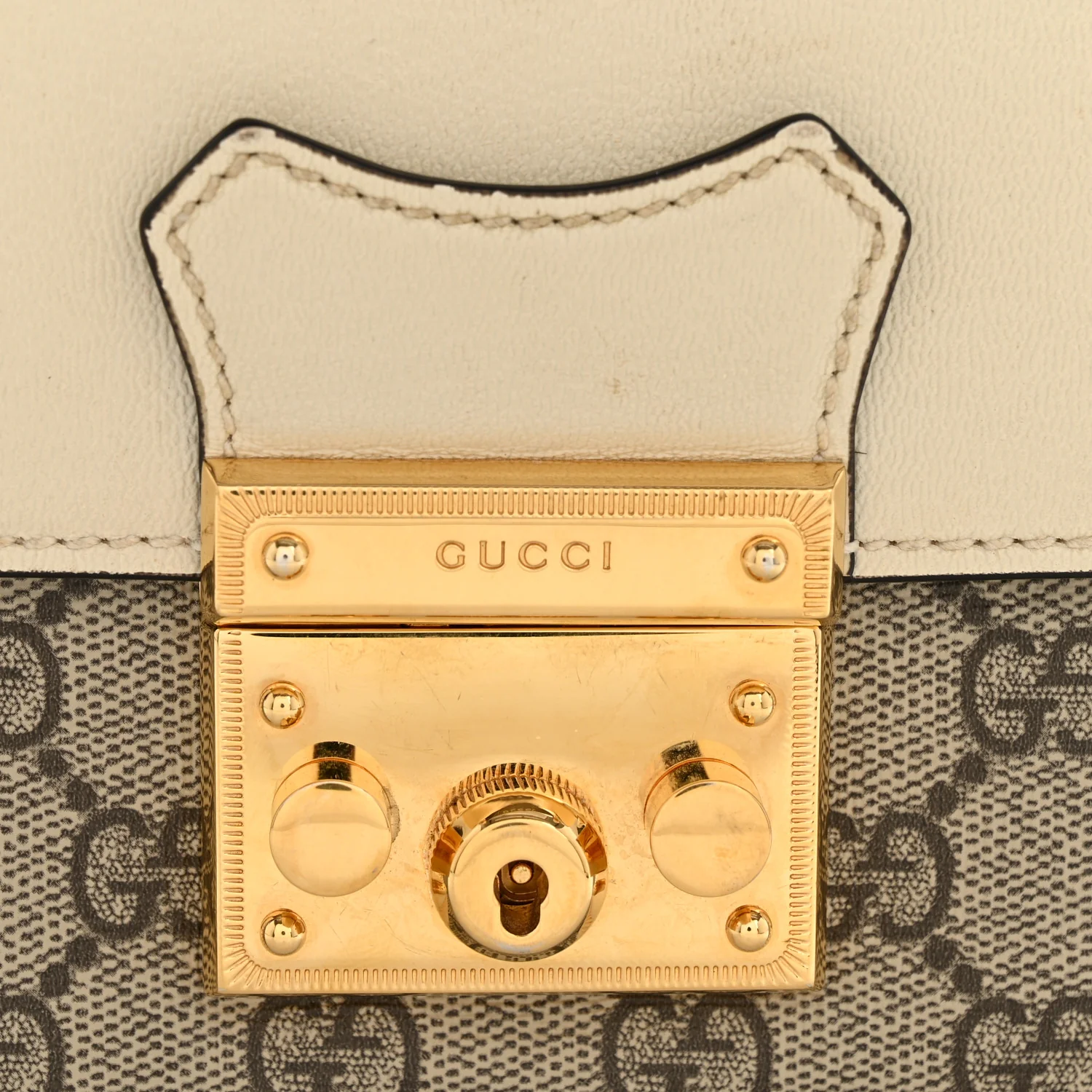 GG Supreme Monogram Calfskin Mini Padlock Flap Pocket Shoulder Bag Beige Mystic White Sun Oil - Image 12