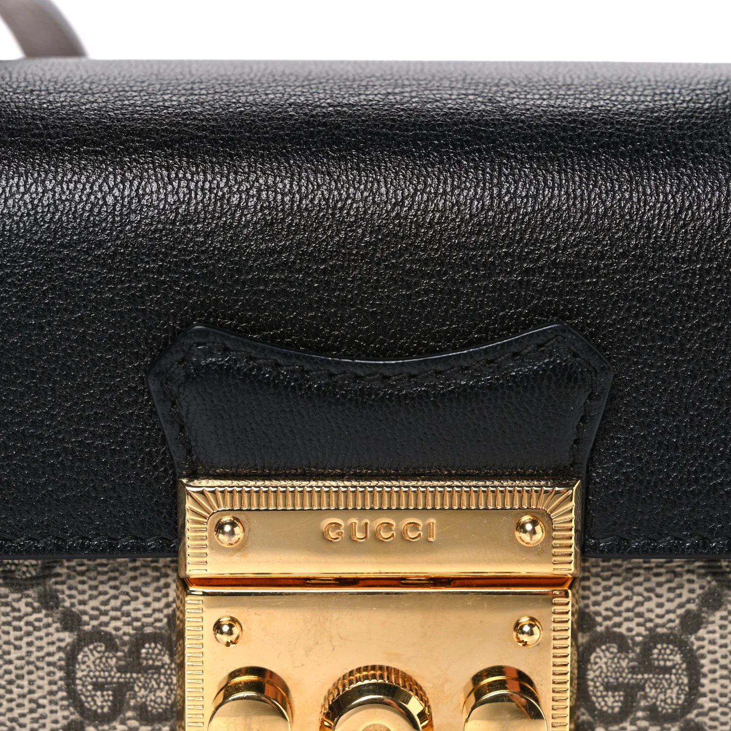 GG Supreme Monogram Calfskin Mini Padlock Top Handle Shoulder Bag Beige Black Cuir - Image 7