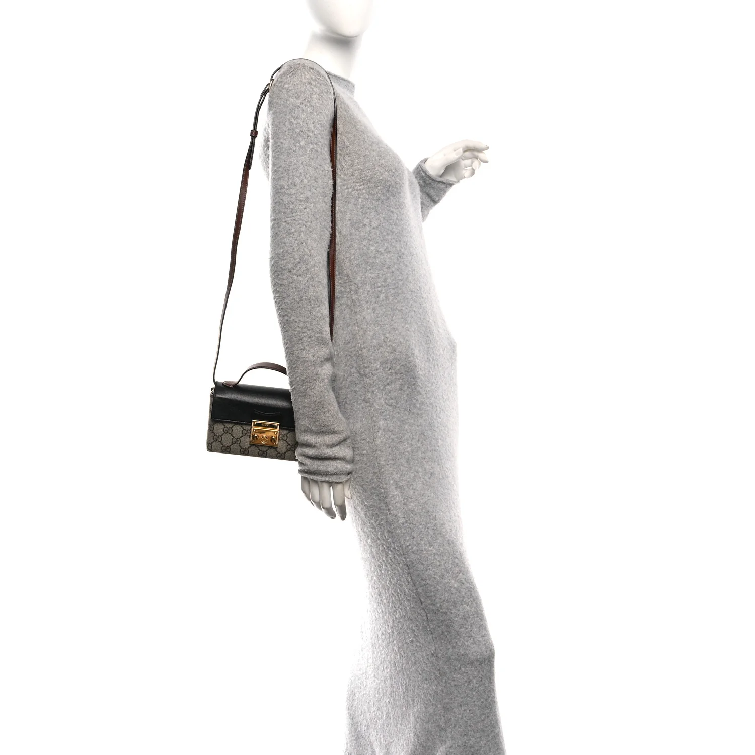 GG Supreme Monogram Calfskin Mini Padlock Top Handle Shoulder Bag Beige Black Cuir - Image 2