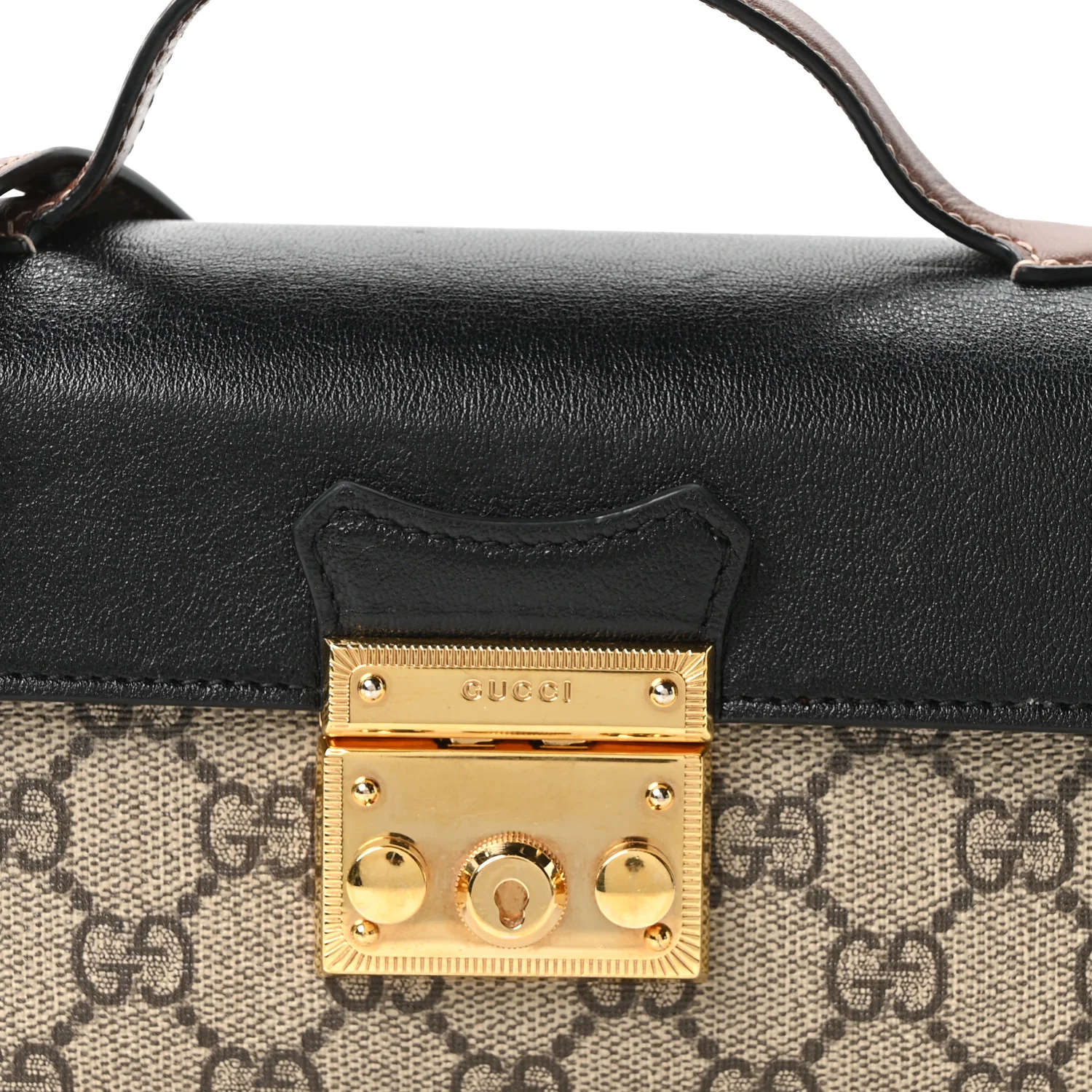 GG Supreme Monogram Calfskin Mini Padlock Top Handle Shoulder Bag Beige Black Cuir - Image 8