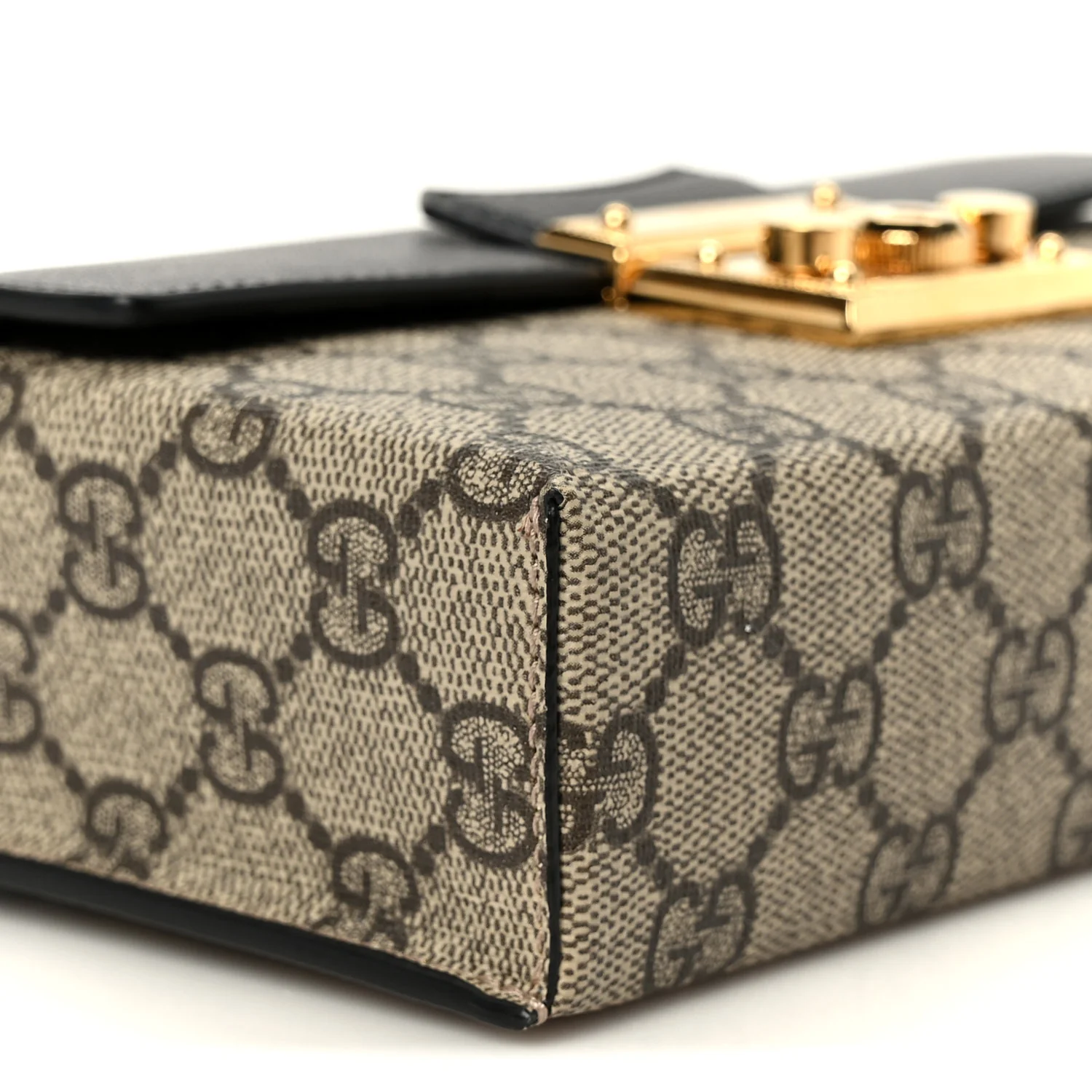 GG Supreme Monogram Calfskin Mini Padlock Top Handle Shoulder Bag Beige Black Cuir - Image 9