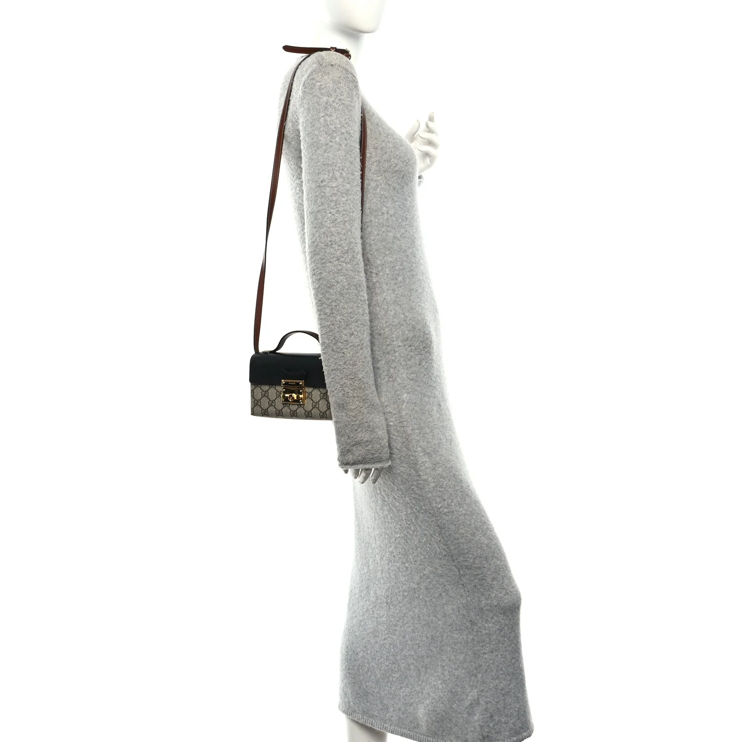 GG Supreme Monogram Calfskin Mini Padlock Top Handle Shoulder Bag Beige Black Cuir - Image 2
