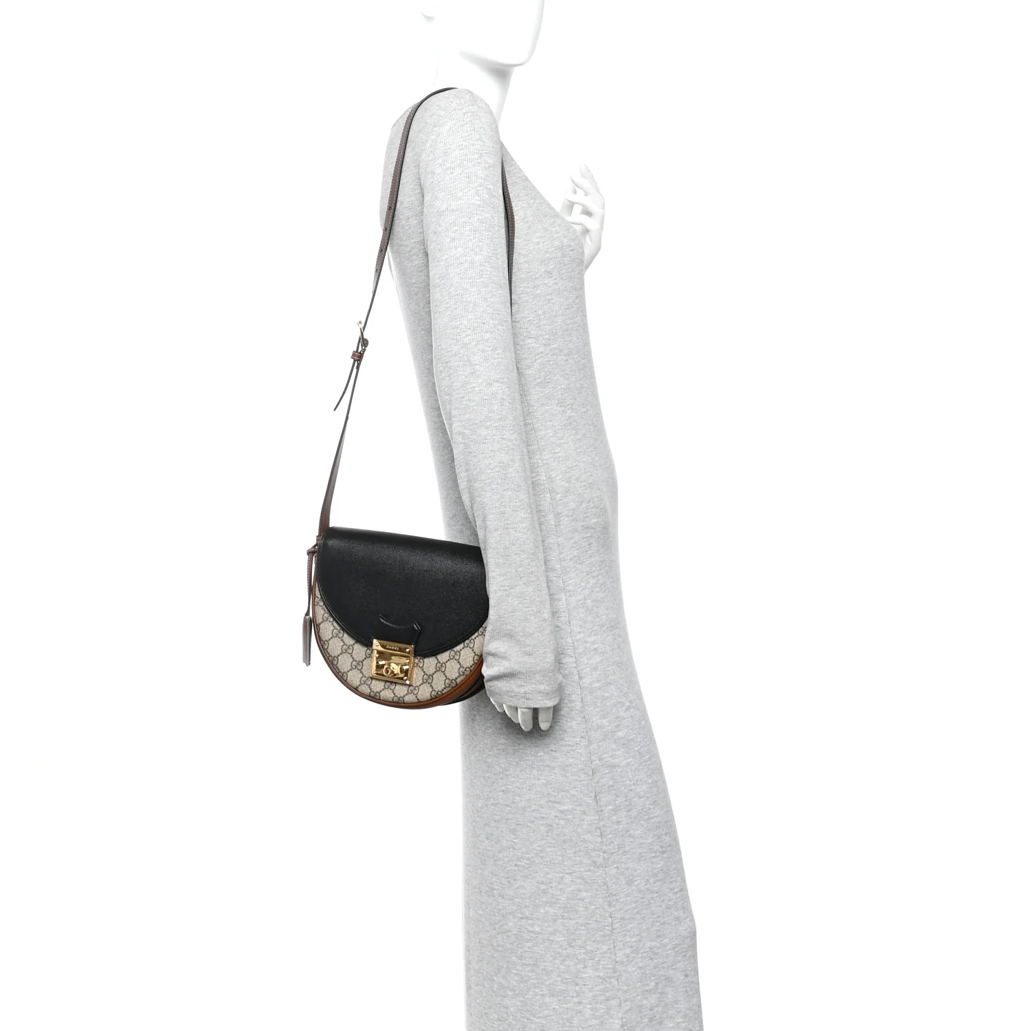 GG Supreme Monogram Calfskin Small Padlock Messenger Shoulder Bag Beige Black Cuir - Image 2