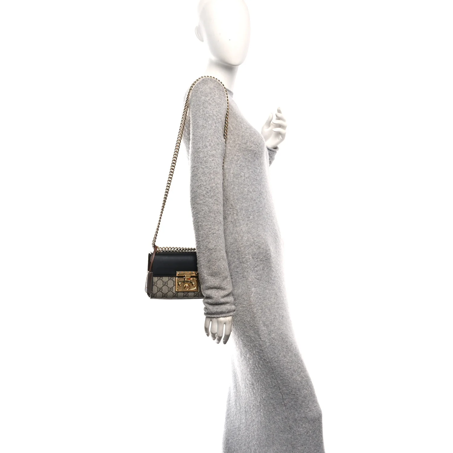 GG Supreme Monogram Calfskin Small Padlock Shoulder Bag Beige Black Cuir - Image 2