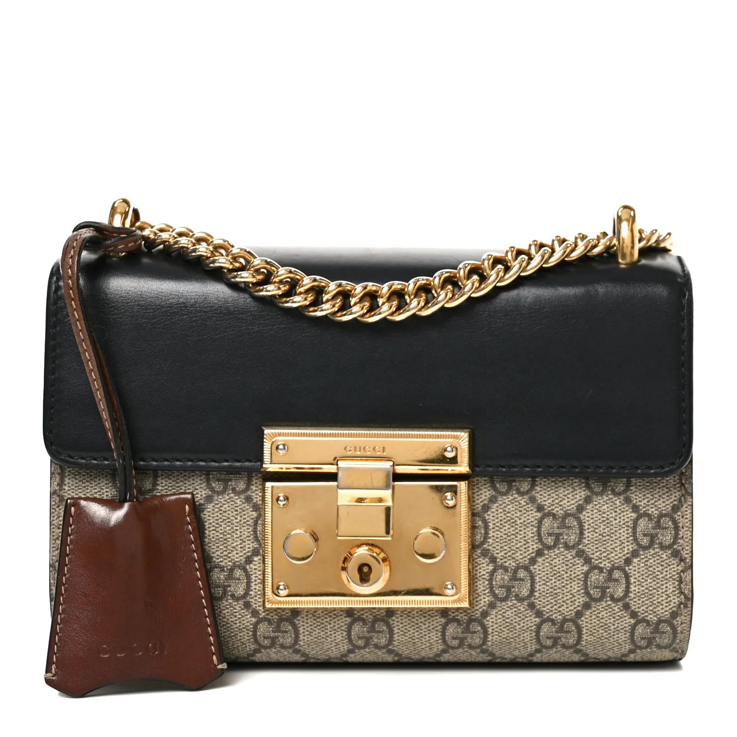 GG Supreme Monogram Calfskin Small Padlock Shoulder Bag Beige Black Cuir