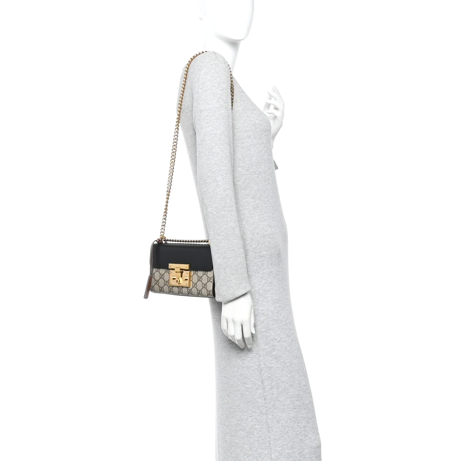 GG Supreme Monogram Calfskin Small Padlock Shoulder Bag Beige Black Cuir - Image 2