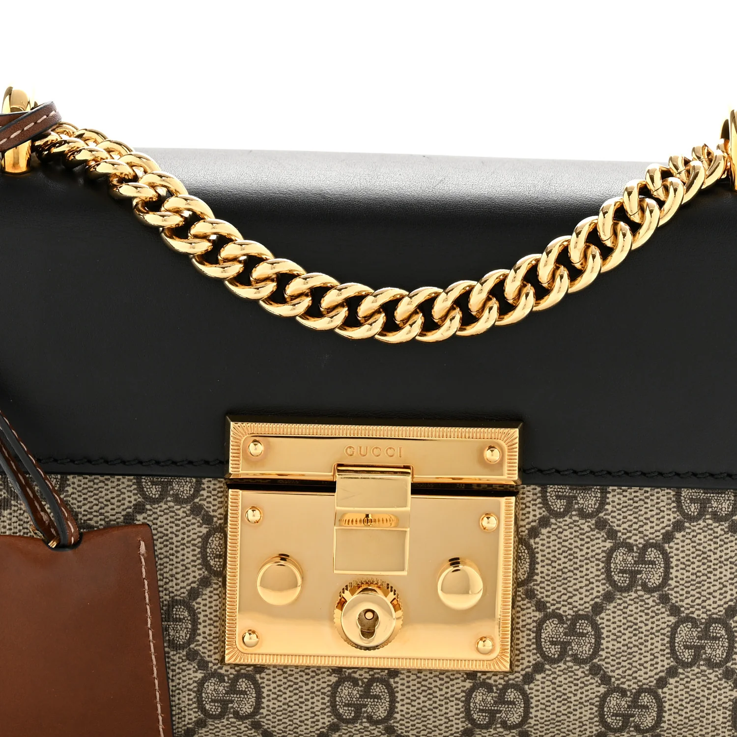 GG Supreme Monogram Calfskin Small Padlock Shoulder Bag Beige Black Cuir - Image 8