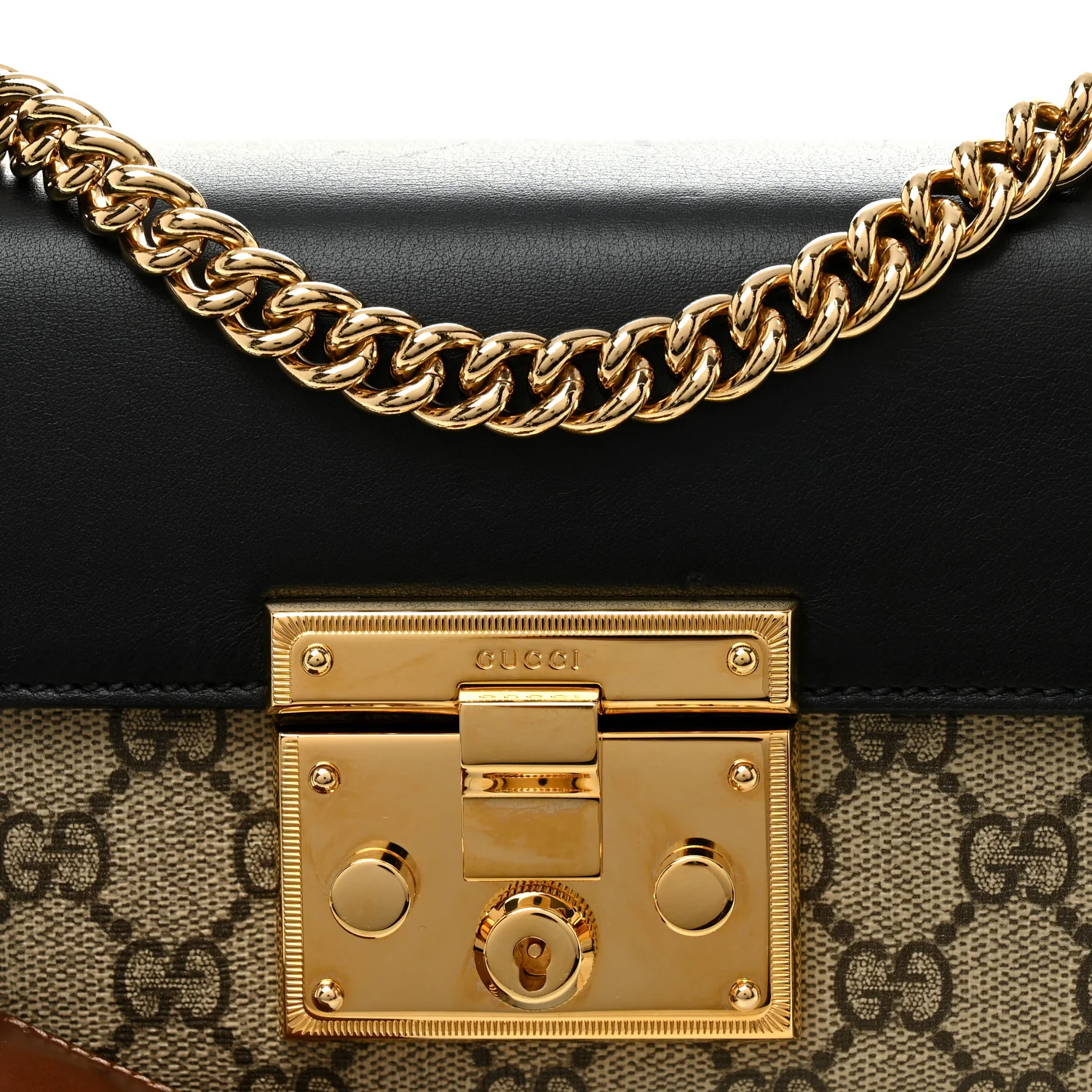 GG Supreme Monogram Calfskin Small Padlock Shoulder Bag Beige Black Cuir - Image 8