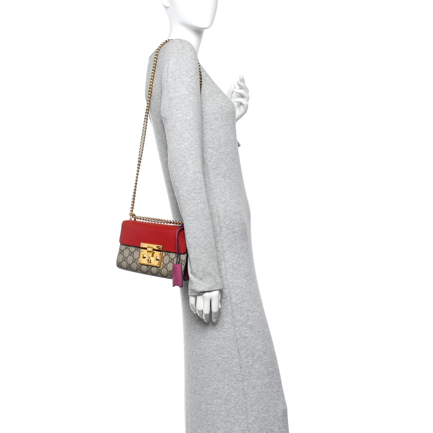 GG Supreme Monogram Calfskin Small Padlock Shoulder Bag Beige Hibiscus Red New Rosette - Image 2