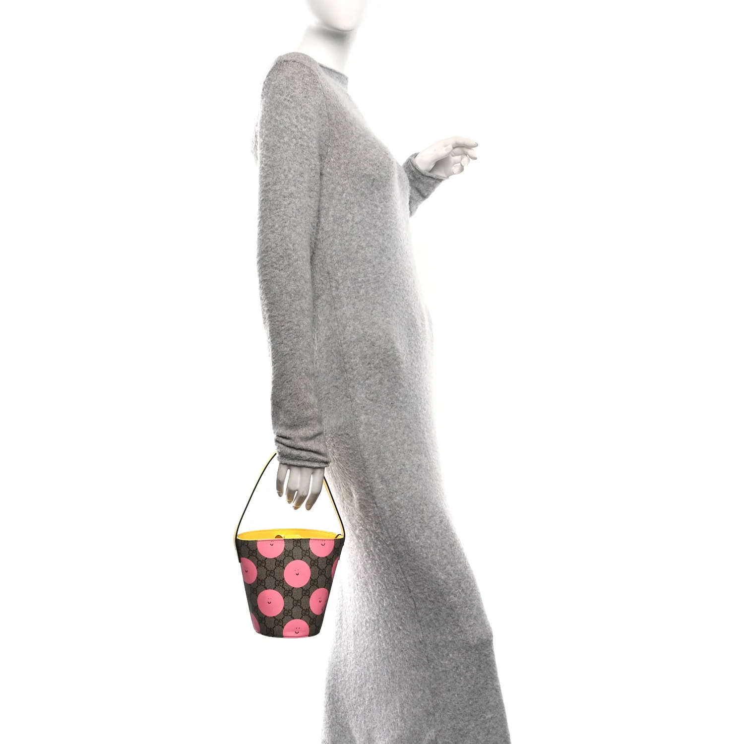 GG Supreme Monogram Childrens Printed Smile Bucket Bag Beige Dark Brown Yellow Pink - Image 2