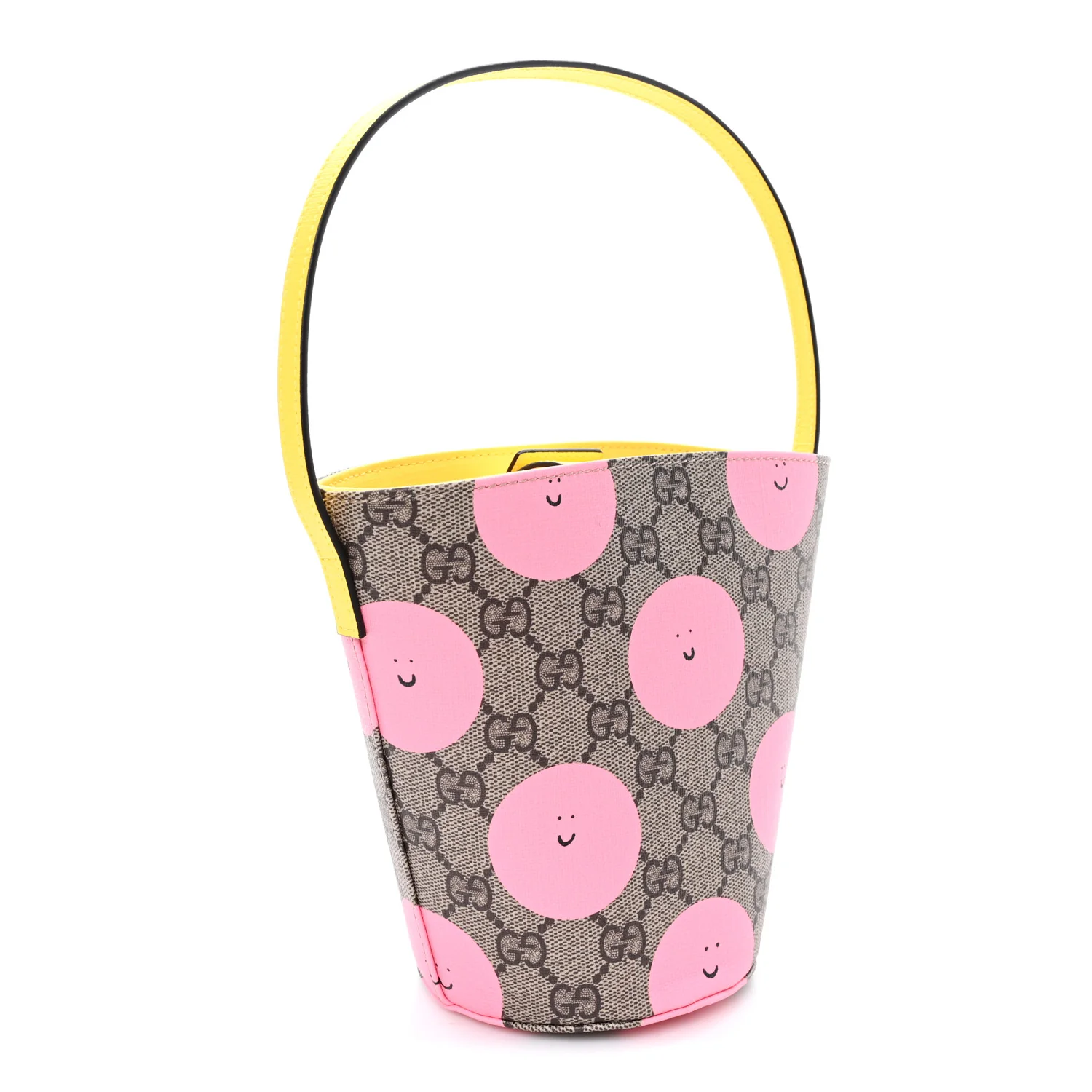 GG Supreme Monogram Childrens Printed Smile Bucket Bag Beige Dark Brown Yellow Pink - Image 3