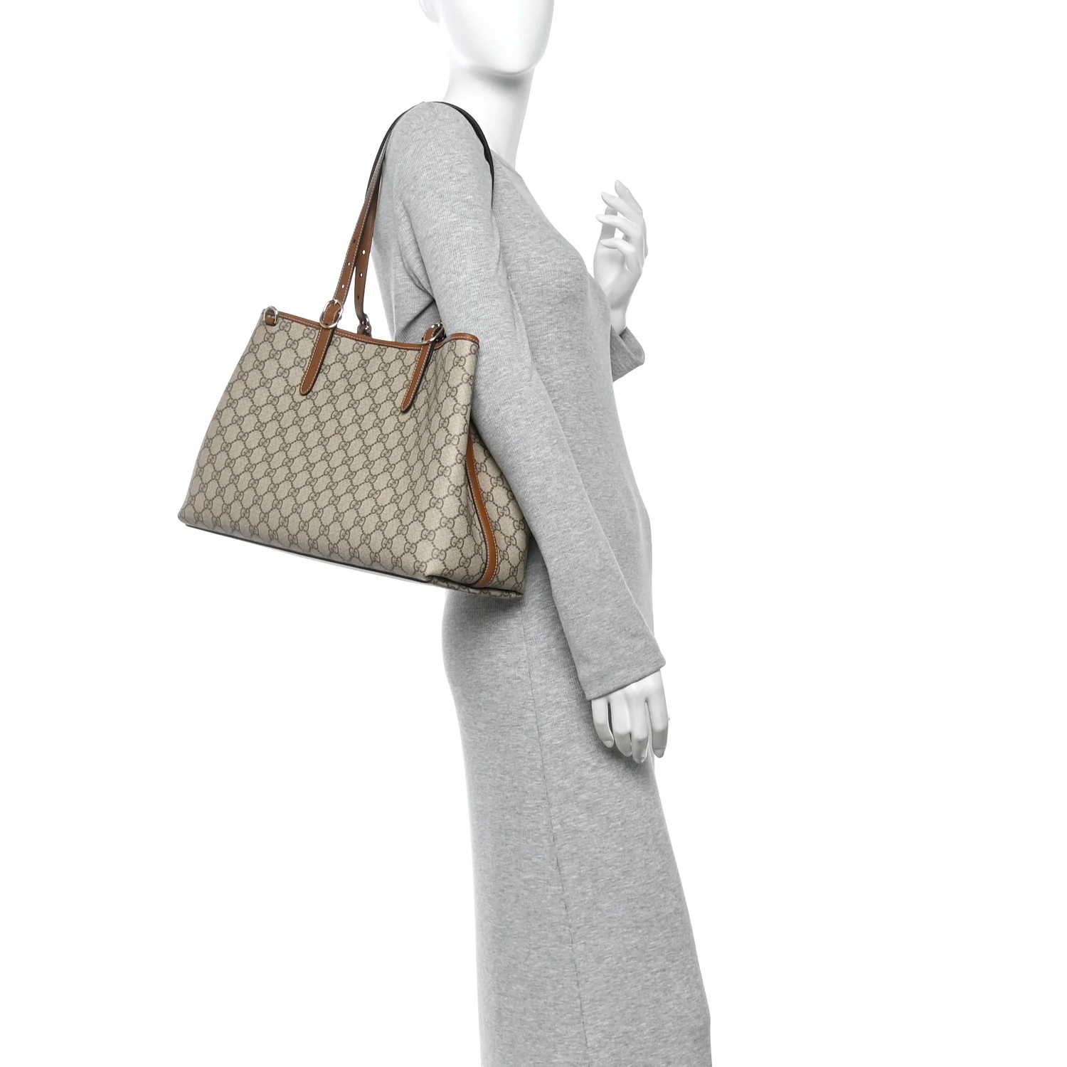 GG Supreme Monogram Emblem Large Tote Bag Beige Dark Brown - Image 2